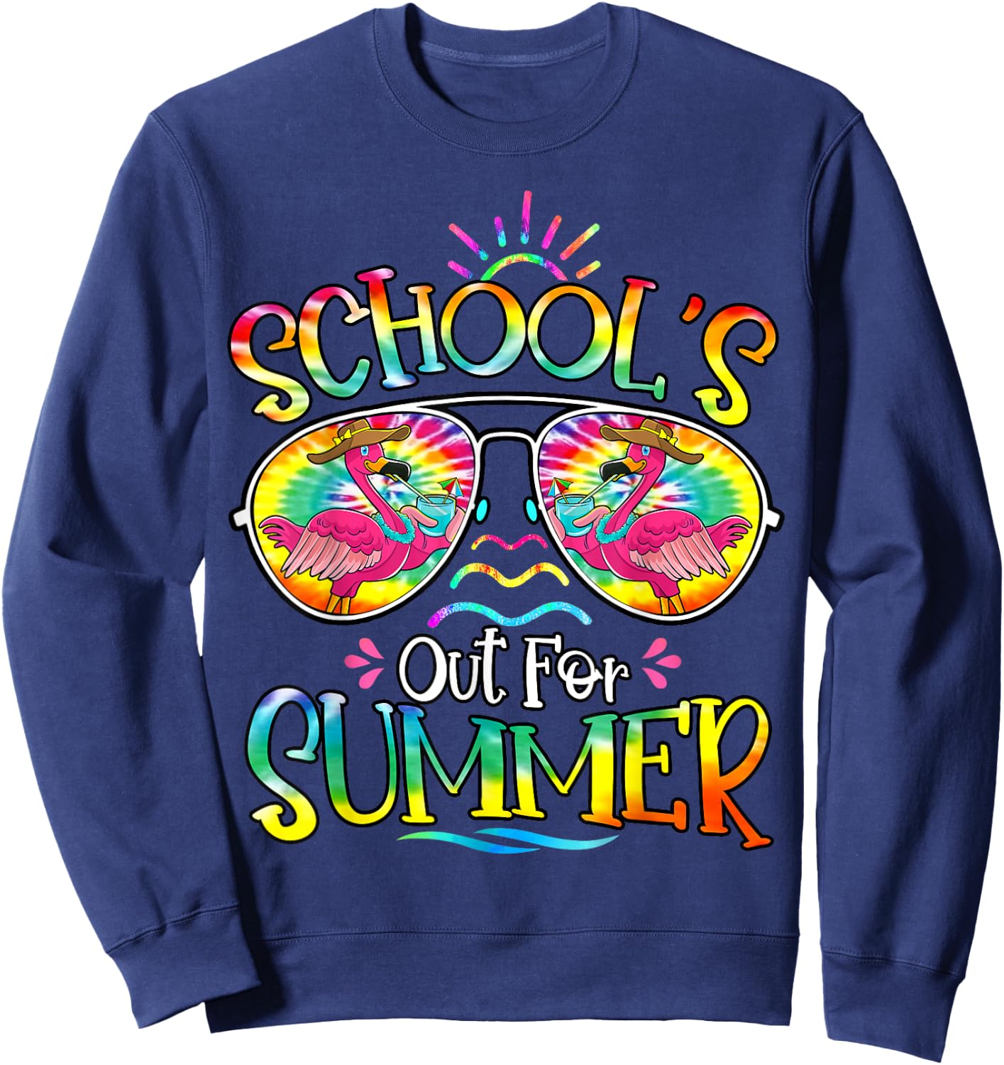 School's Out For Summer Last Day Of School Hello Flamingo Sweatshirt - Sweatshirt | Navy
