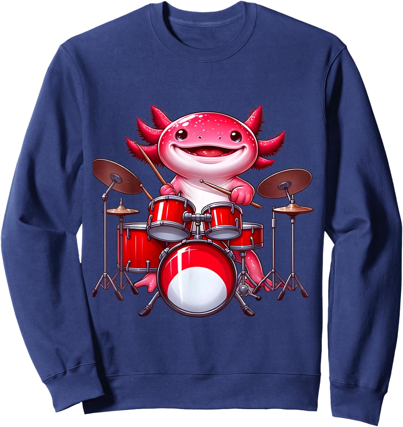 Axolotl Playing Drum Set Percussionist Drummer Sweatshirt - Sweatshirt | Navy
