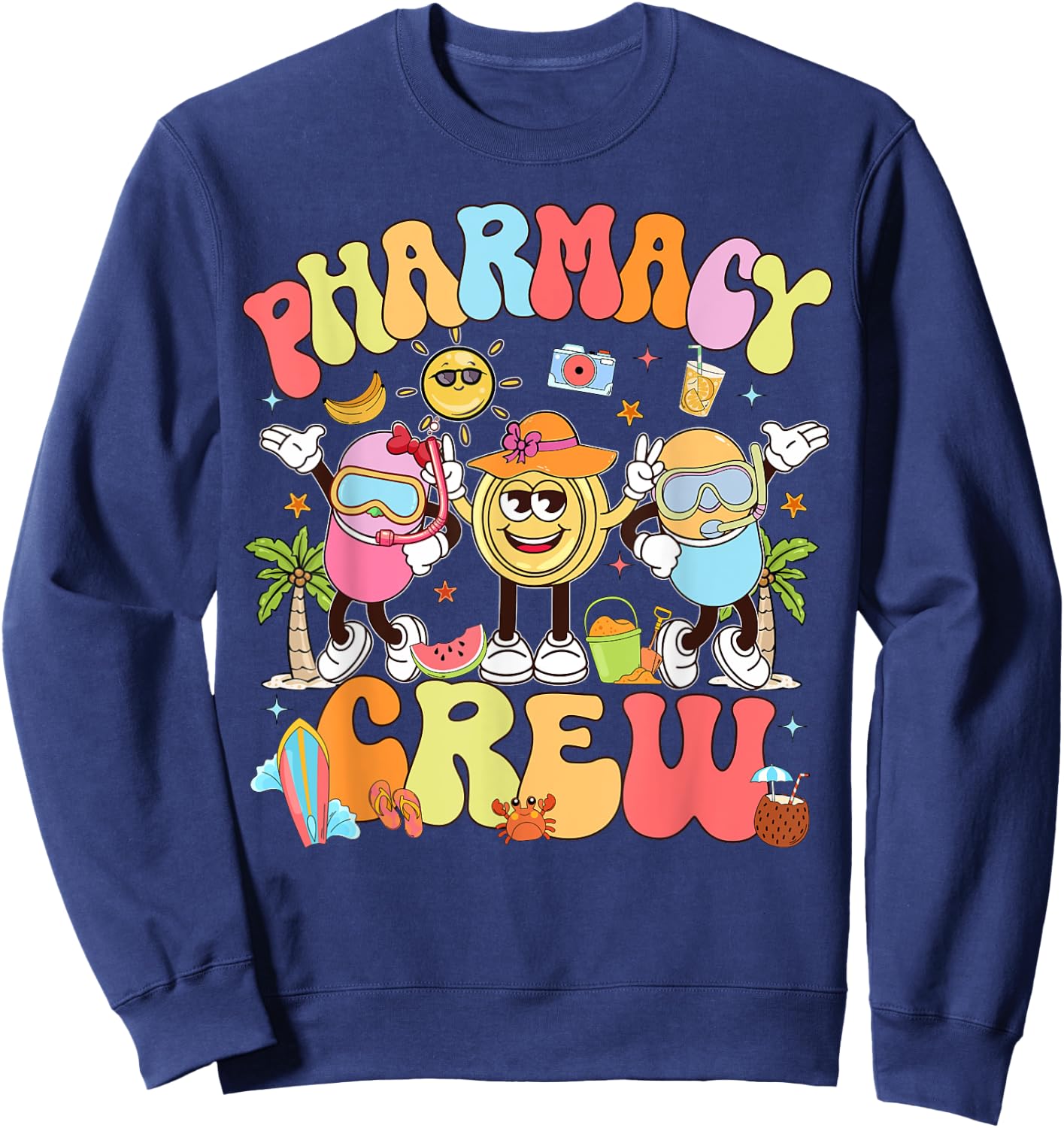 Retro Pharmacy Crew Summer Vacation Pharm Tech Sweatshirt - Sweatshirt | Navy