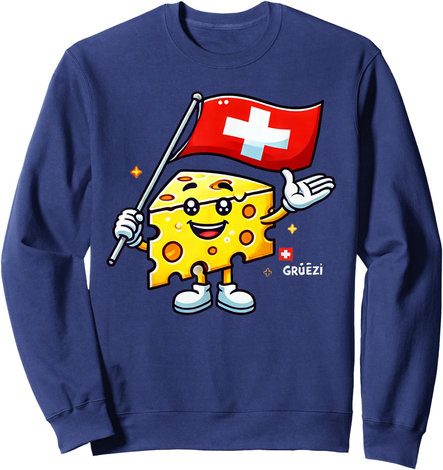 Grüezi - Funny Swiss Cheese Cartoon Switzerland National Day Sweatshirt - Sweatshirt | Navy