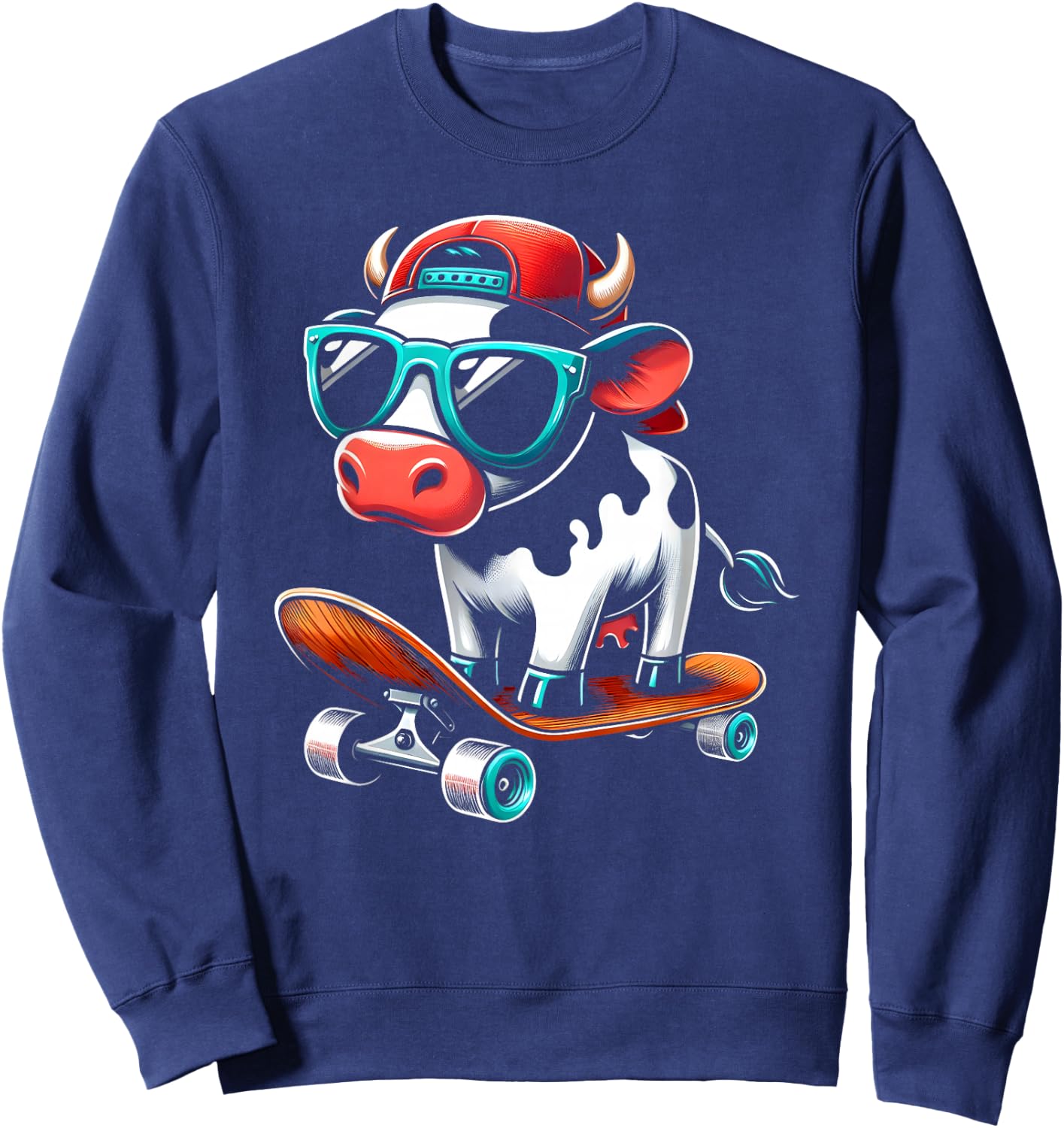 Kids Cow On A Skateboard Skater Boys Sweatshirt - Sweatshirt | Navy