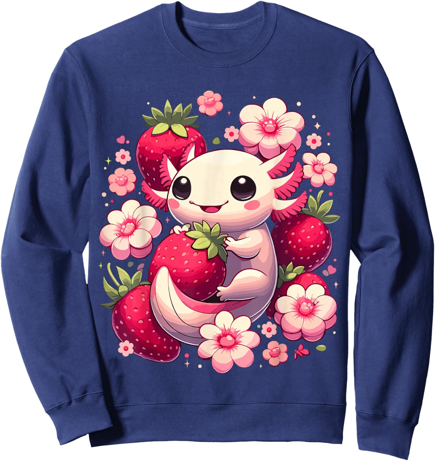 Cute Axolotl Kawaii Anime Axolotl Strawberry , Black, S Sweatshirt - Sweatshirt | Navy