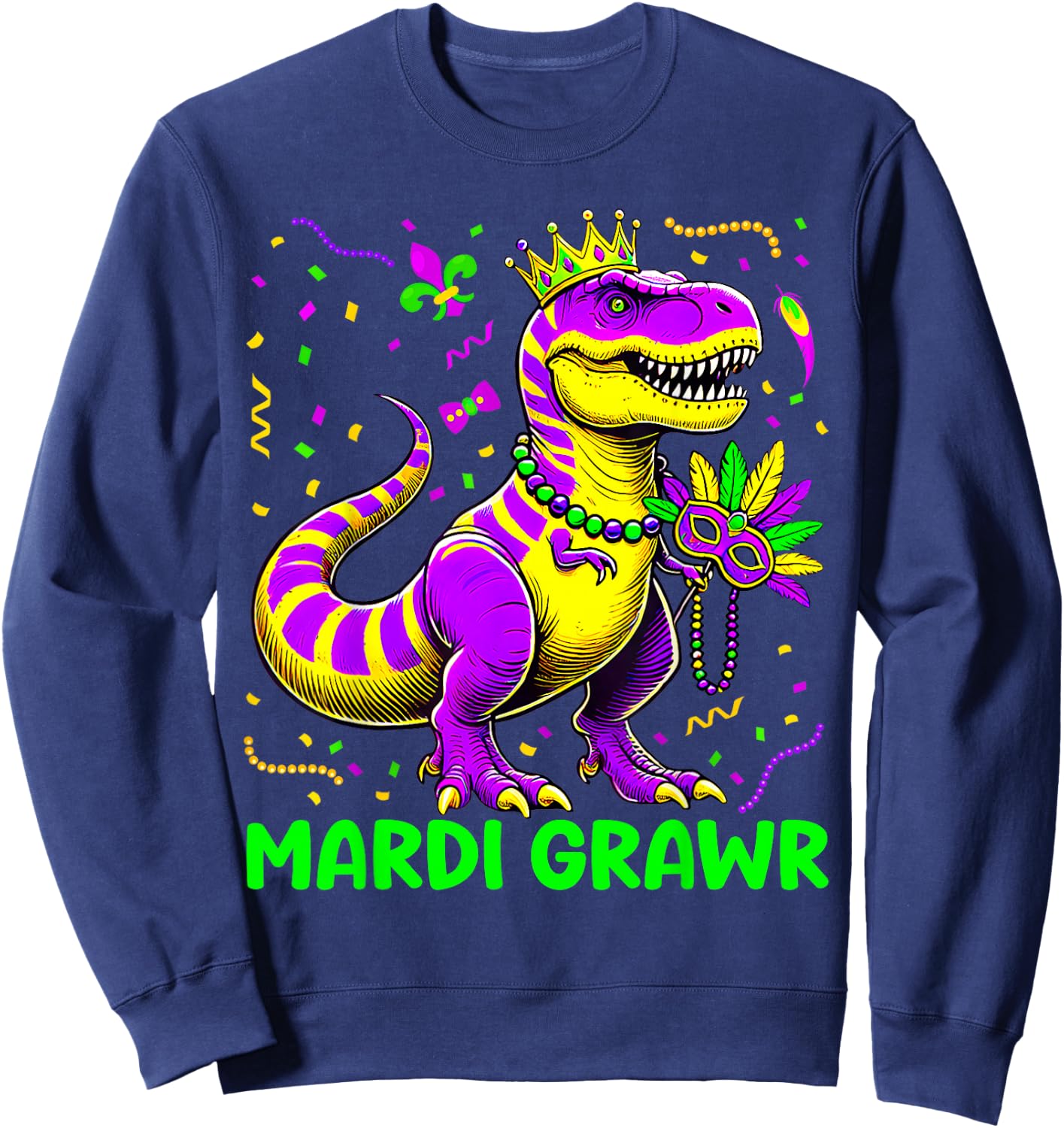 Mardi Grawr T-Rex Dino Toddler Kids Mardi Gras Boys Sweatshirt - Sweatshirt | Navy