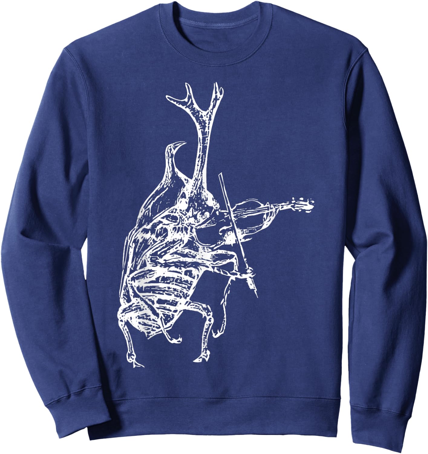 Retro 90s Rhino Beetle Playing Violin Violinist Musician Sweatshirt - Sweatshirt | Navy