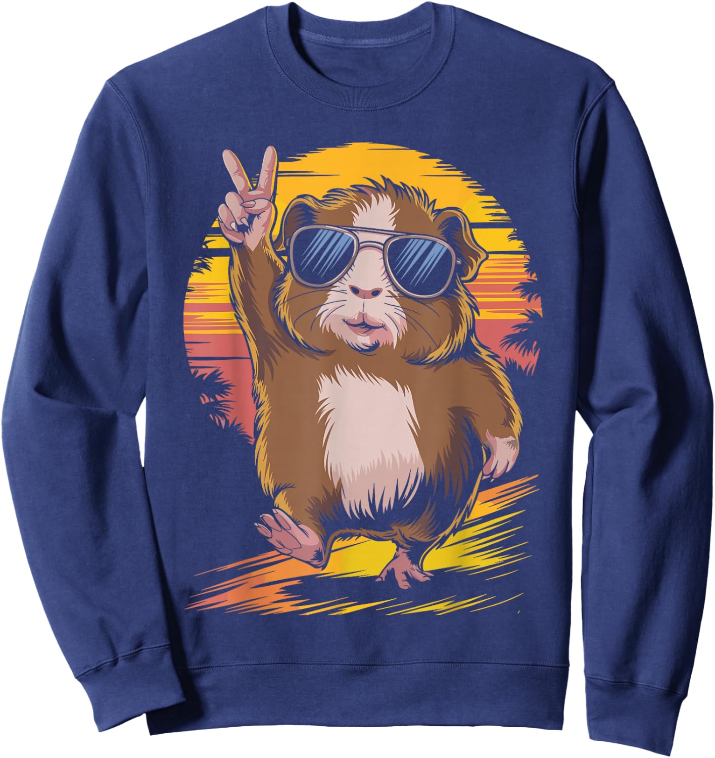 Retro Sunset Cool Guinea Pig Sunglasses Peace Sign Sweatshirt - Sweatshirt | Navy