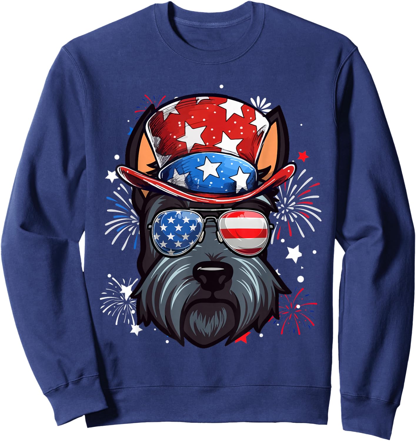 Scottish Terrier Patriotic USA Flag 4th Of July Dog Lover Sweatshirt - Sweatshirt | Navy