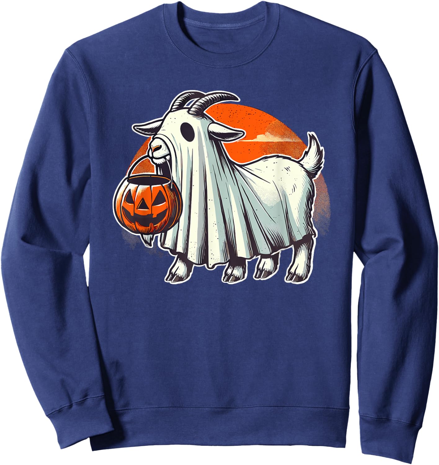 Cute Goat Ghost Pun Meme Trick or Treat Funny Halloween Sweatshirt - Sweatshirt | Navy