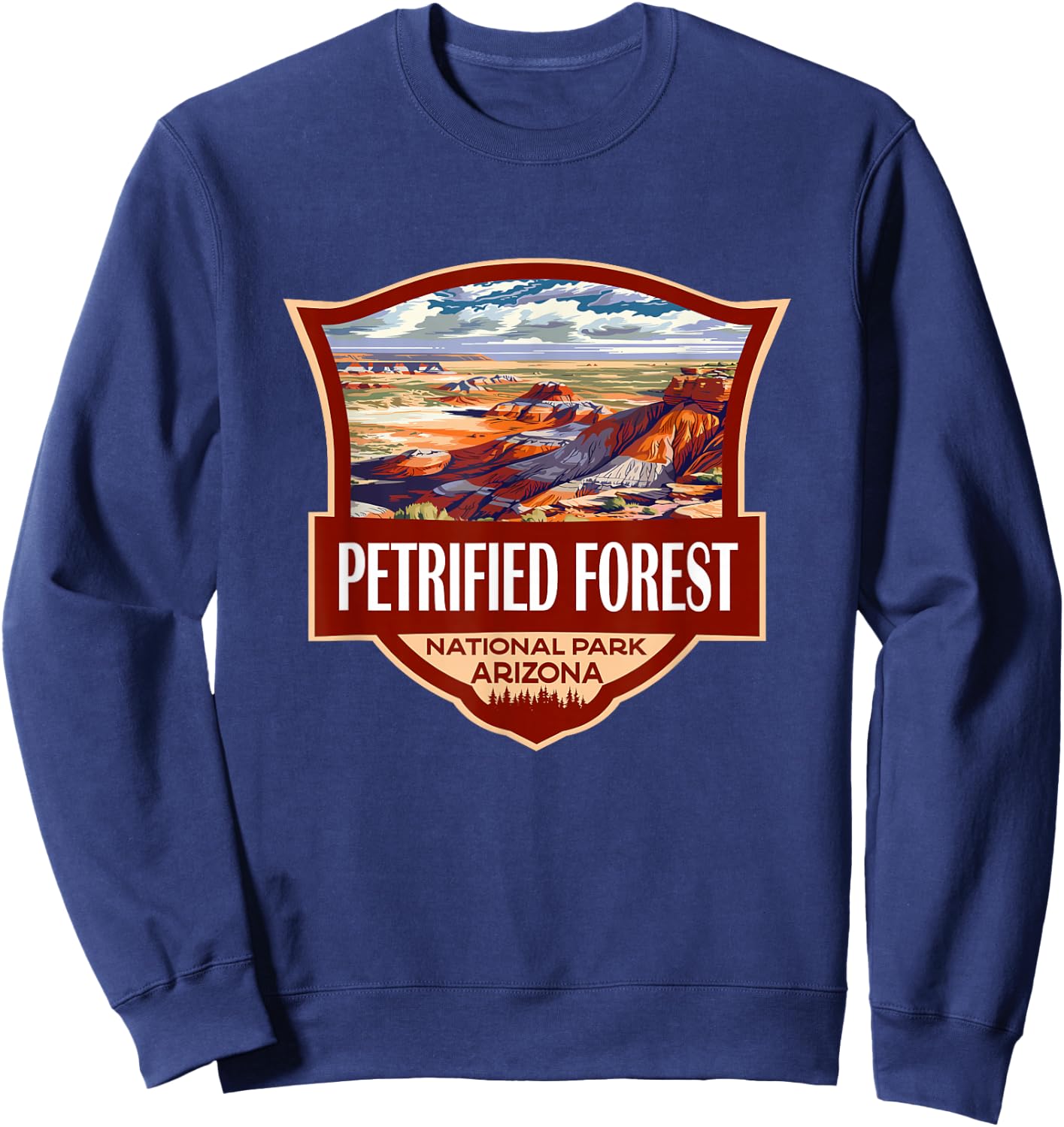 Petrified Forest National Park Illustration Retro Badge Sweatshirt - Sweatshirt | Navy