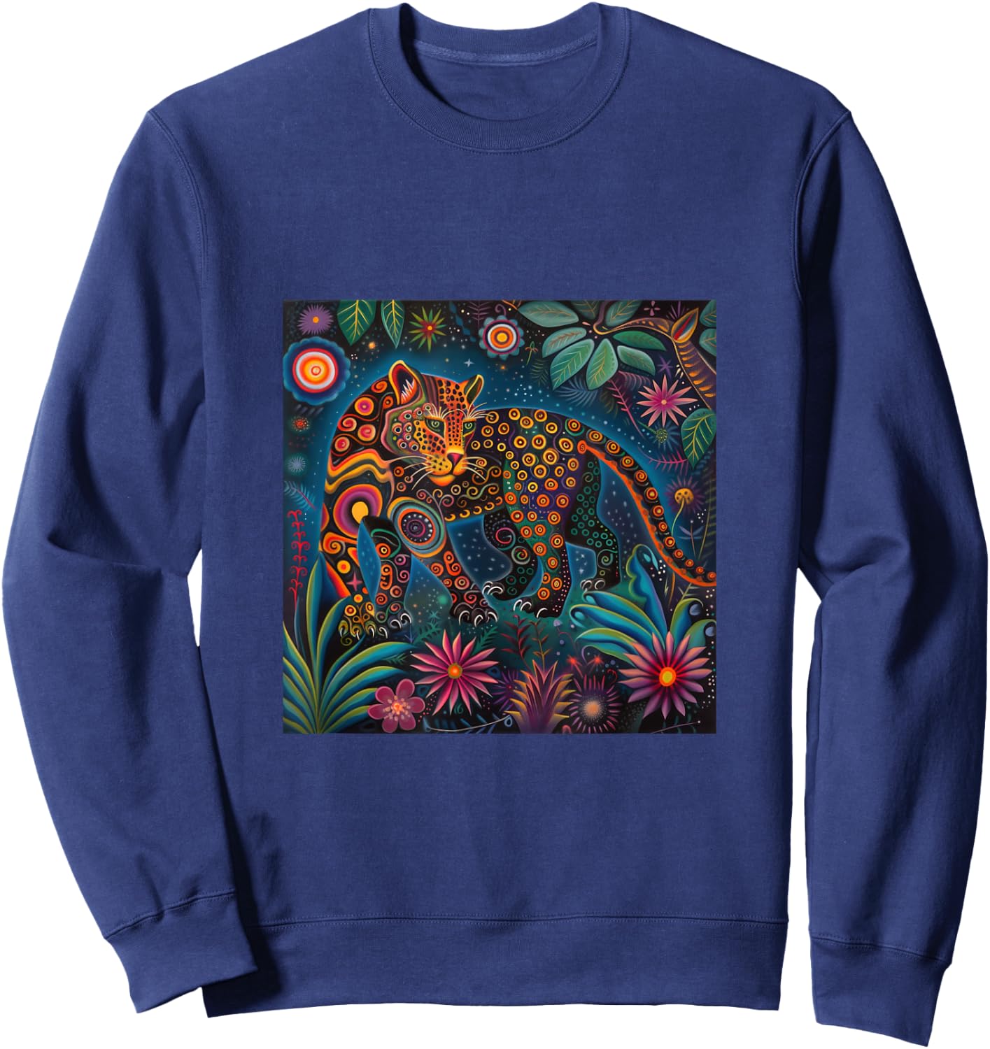 Jaguar Head Huichol Art Mexico Aztec Mayas Sweatshirt - Sweatshirt | Navy