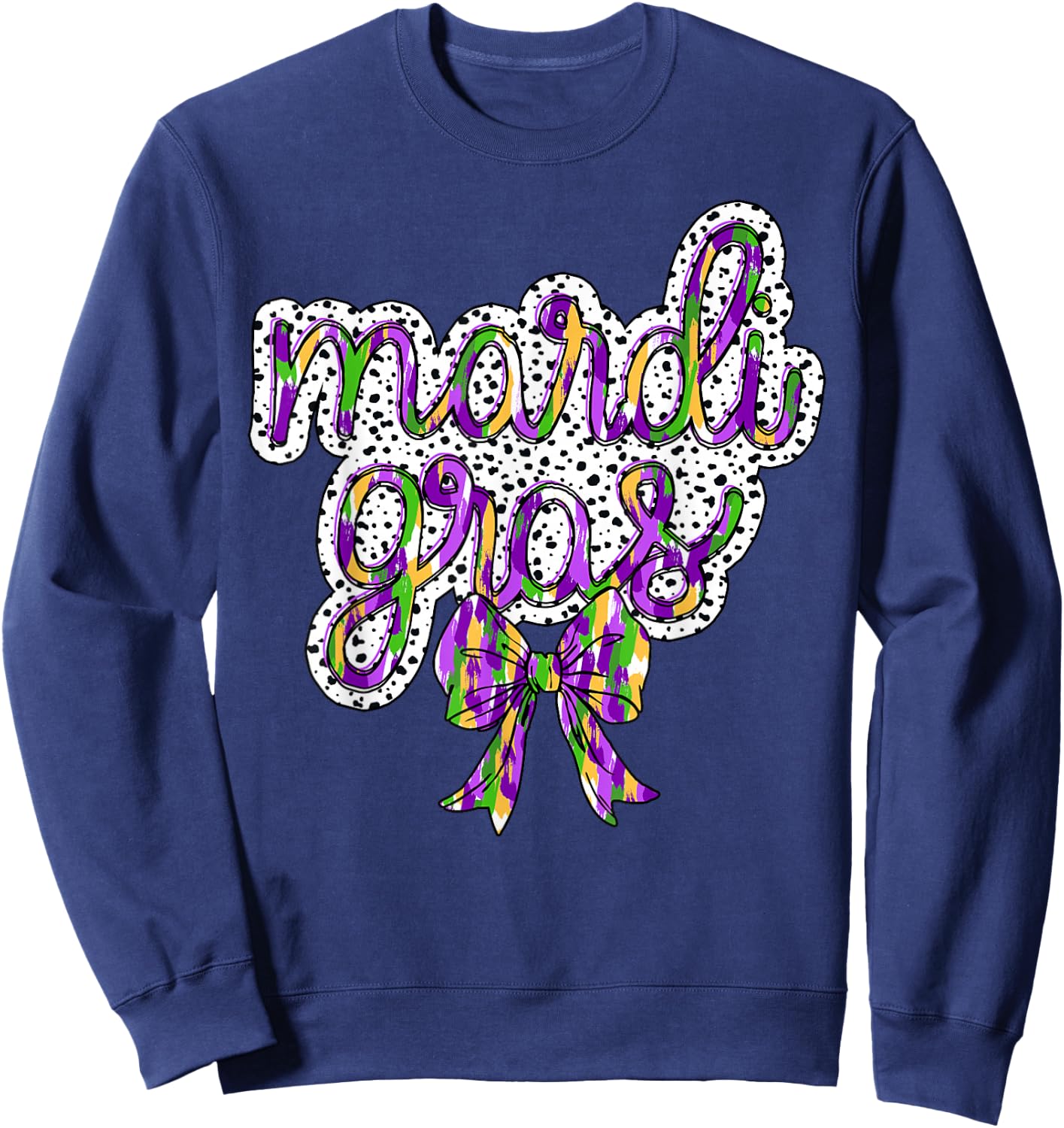 Coquette Bow Mardi Gras New Orleans Louisiana Dalmatian Dots Sweatshirt - Sweatshirt | Navy