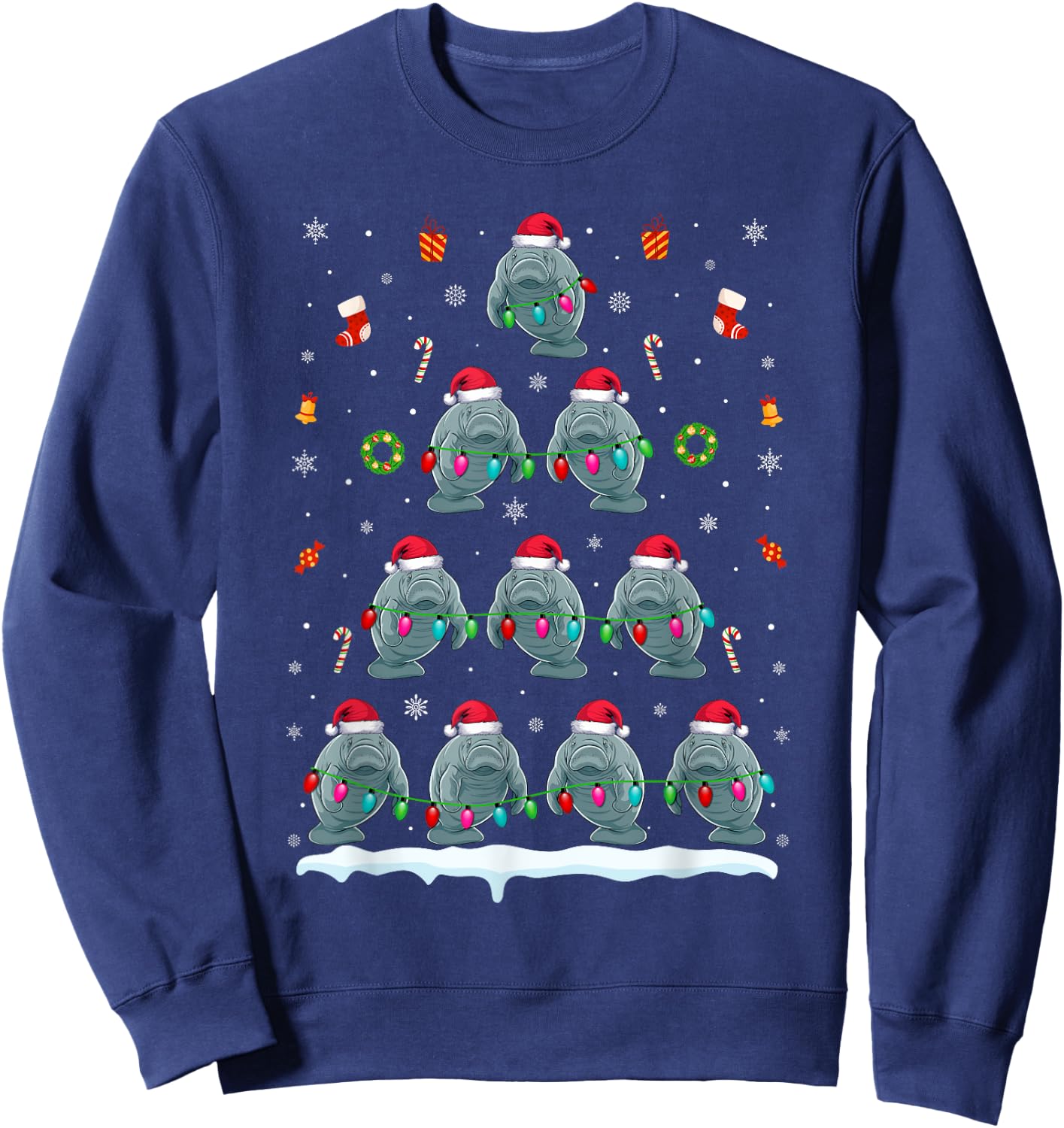 Manatee Christmas Tree Lights Women Manatee Xmas Sweatshirt - Sweatshirt | Navy
