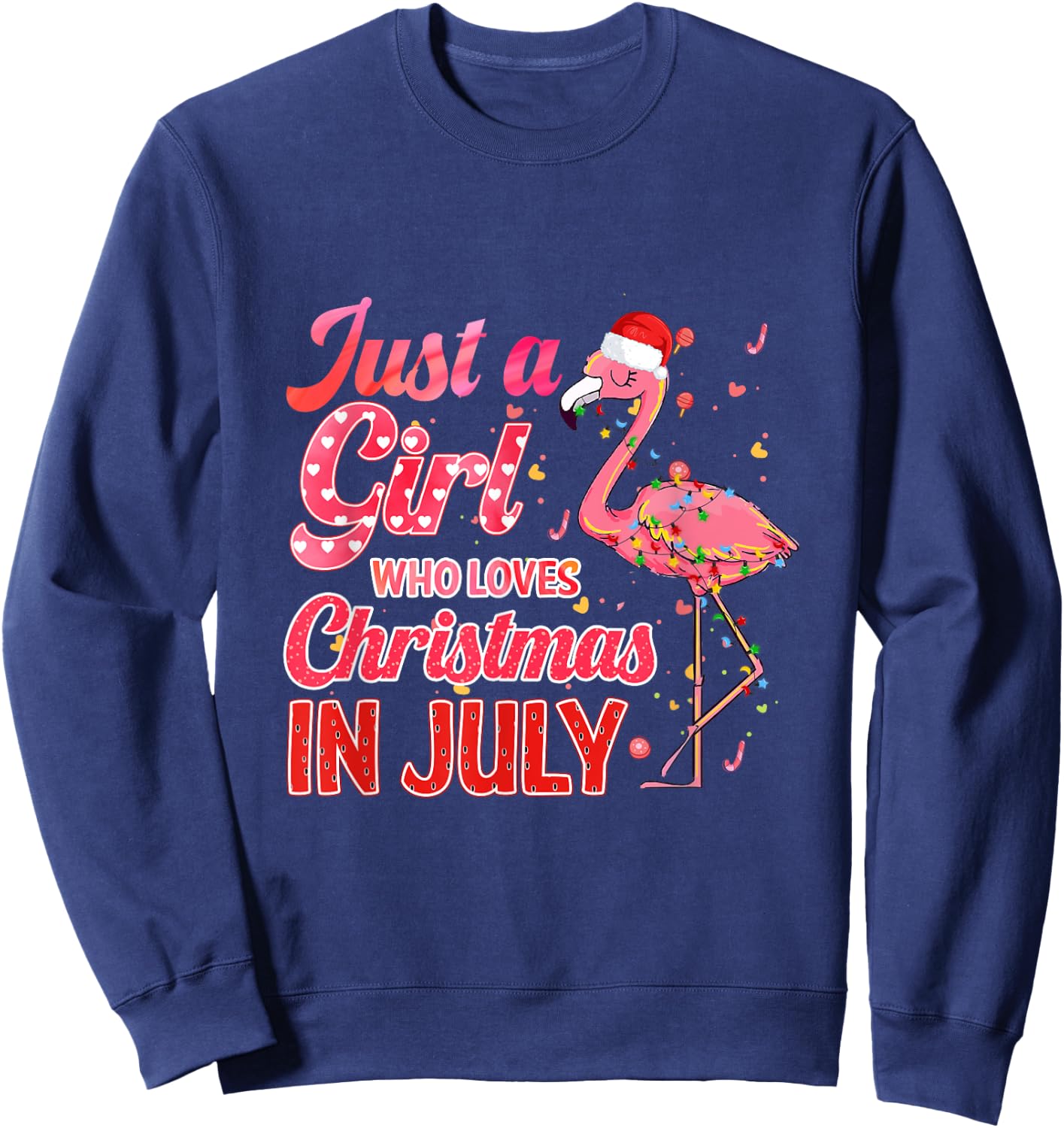 Just a Girl Who Loves Christmas in July - Pink Flamingo Sweatshirt - Sweatshirt | Navy