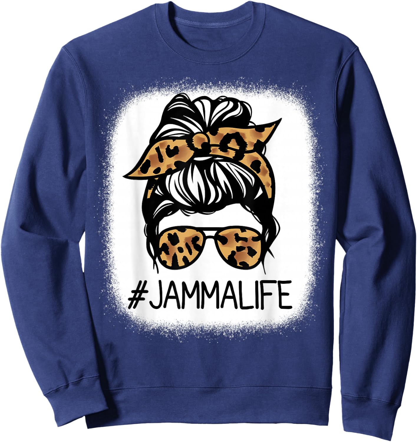 Jamma Leopard Messy Bun Mother's Day for Grandma Sweatshirt - Sweatshirt | Navy