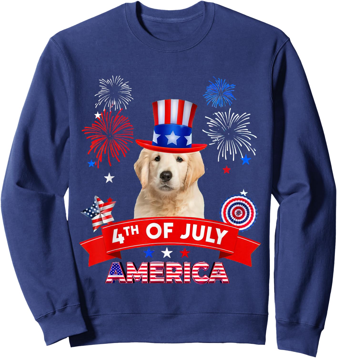 4th of July Decor Patriotic LOVE Golden Retriever Dog USA Sweatshirt - Sweatshirt | Navy
