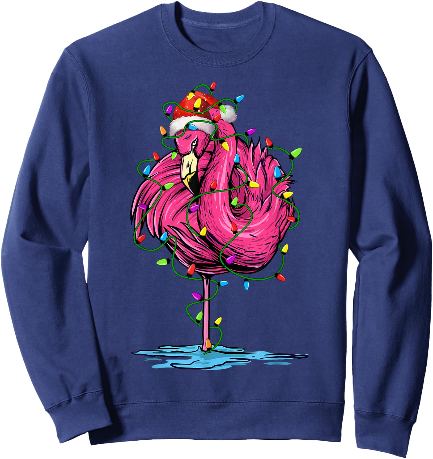 Flamingo Santa Christmas Tree Lighting Xmas Funny Sweatshirt - Sweatshirt | Navy