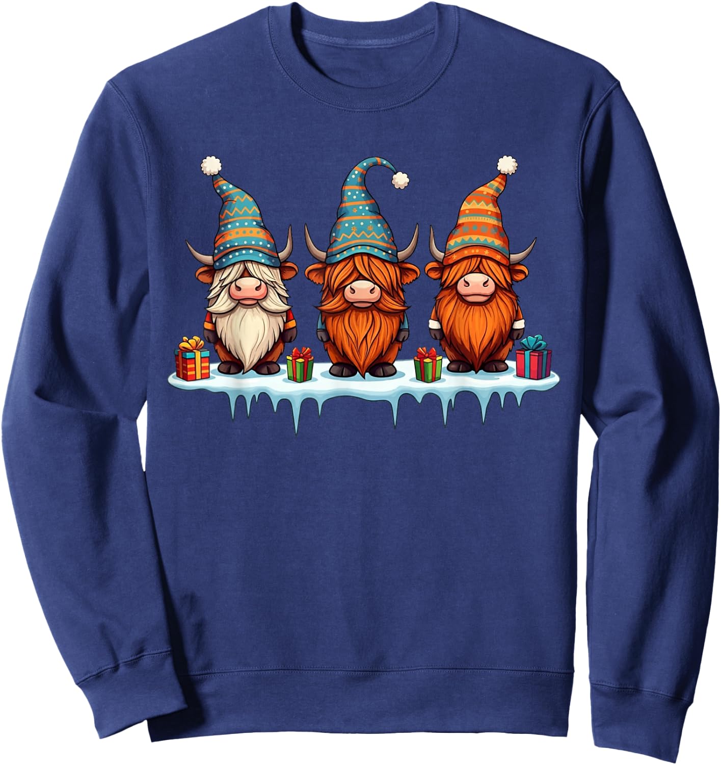 Funny Highland Cow Gnomies Christmas Gnome Kids Sweatshirt - Sweatshirt | Navy