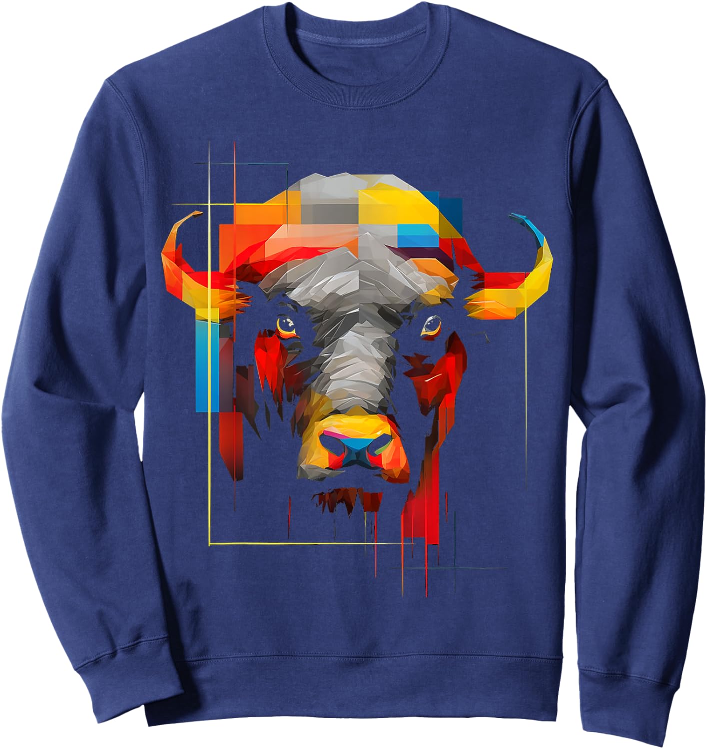 Colorful Bull Animal Zoo Art Bull Sweatshirt - Sweatshirt | Navy