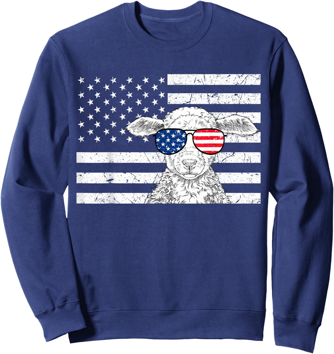 Sheep 4th of July US American Flag Farm Animal Patriotic Sweatshirt - Sweatshirt | Navy