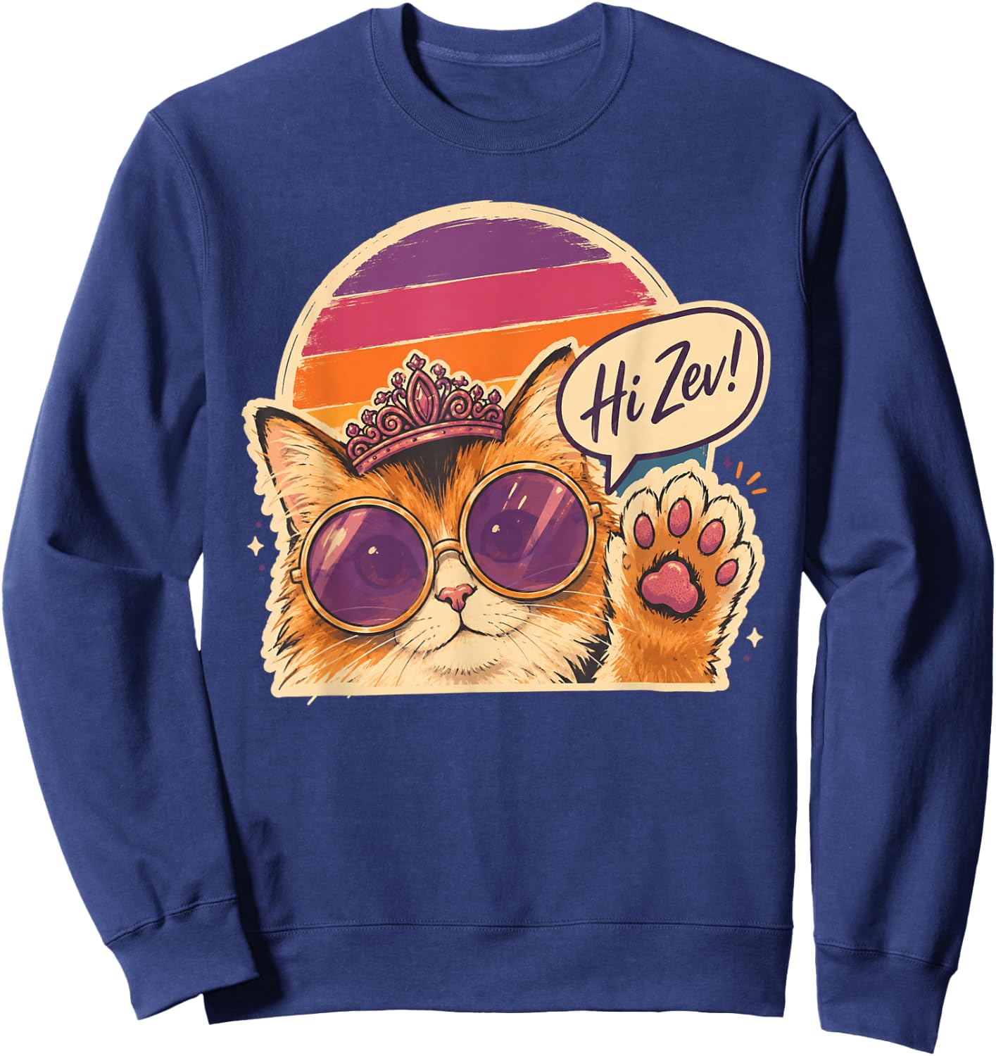 Cat Princess Retro Sunset Sunglasses Crown Sweatshirt - Sweatshirt | Navy