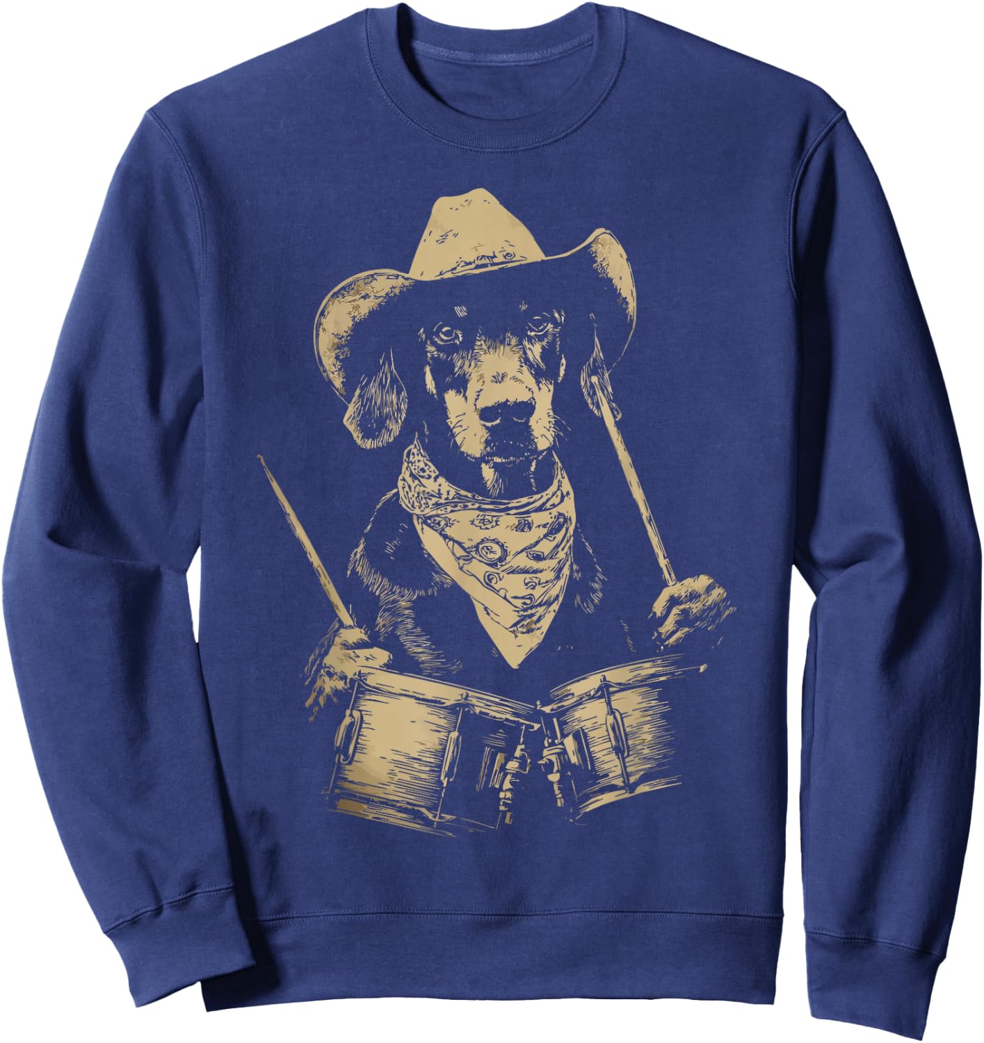 Cute Doberman Playing Drums Funny Cowboy Dog Western Drummer Sweatshirt - Sweatshirt | Navy