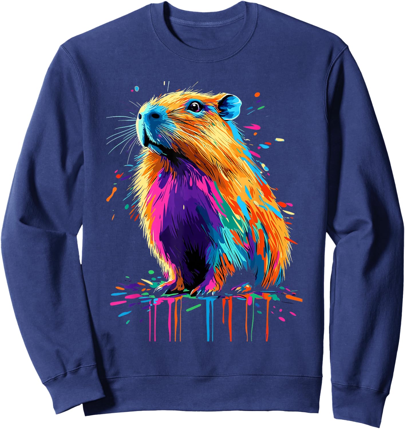 Capybara Lovers Colorful Splash Art Rodent Capybara , Black, S Sweatshirt - Sweatshirt | Navy
