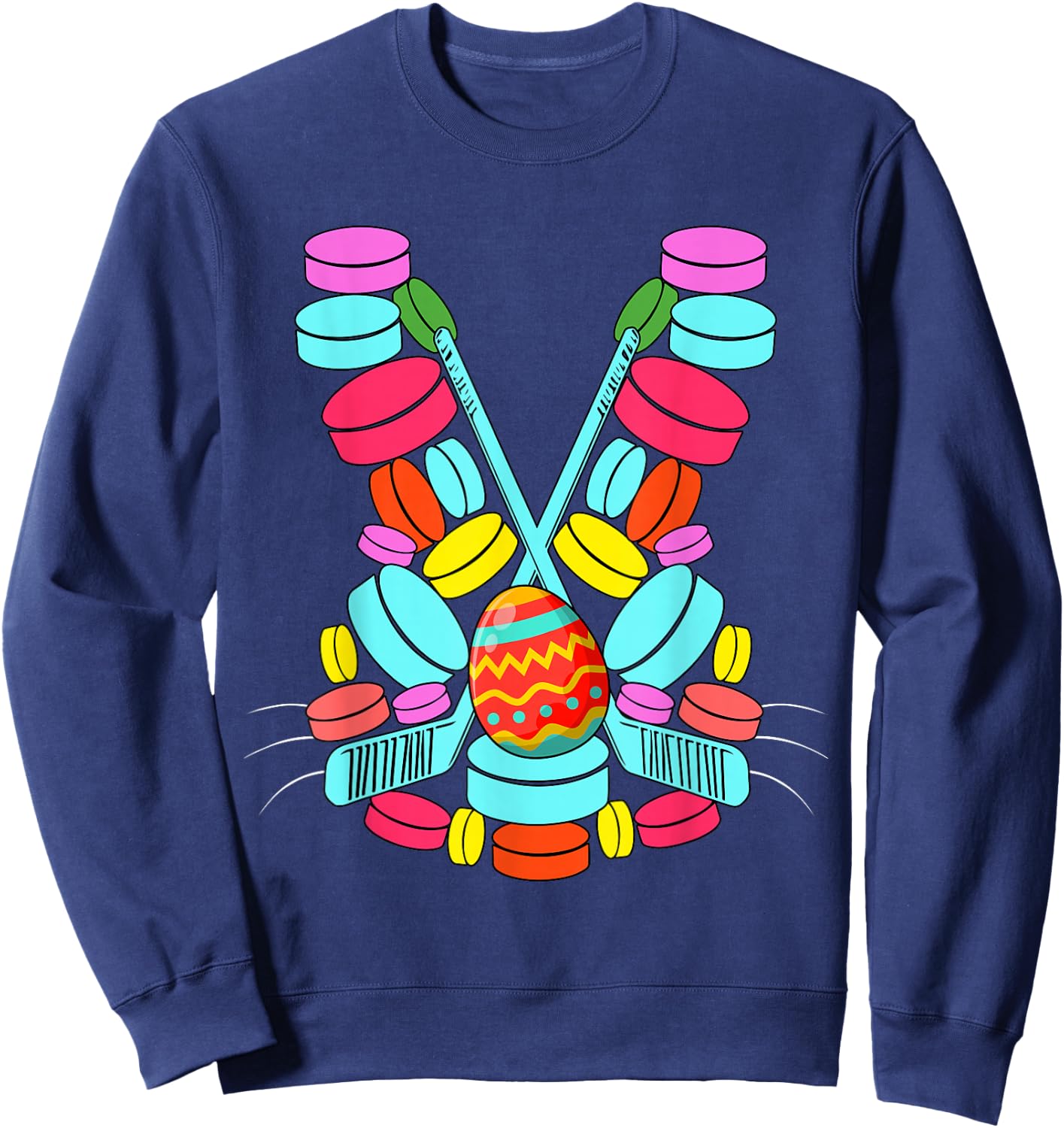 Hockey Balls Easter Egg Bunny Shape Funny Player Kids Sweatshirt - Sweatshirt | Navy