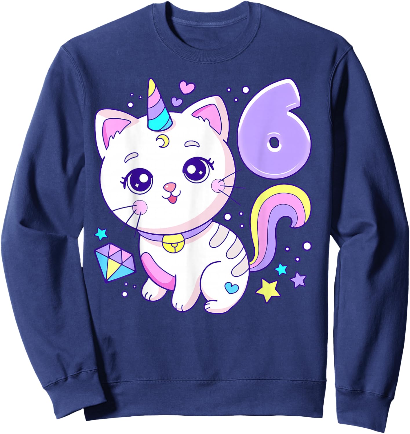 Geburtstag Mädchen 6 Jahre, Katze, Einhorn, 6. Geburtstag Sweatshirt - Sweatshirt | Navy