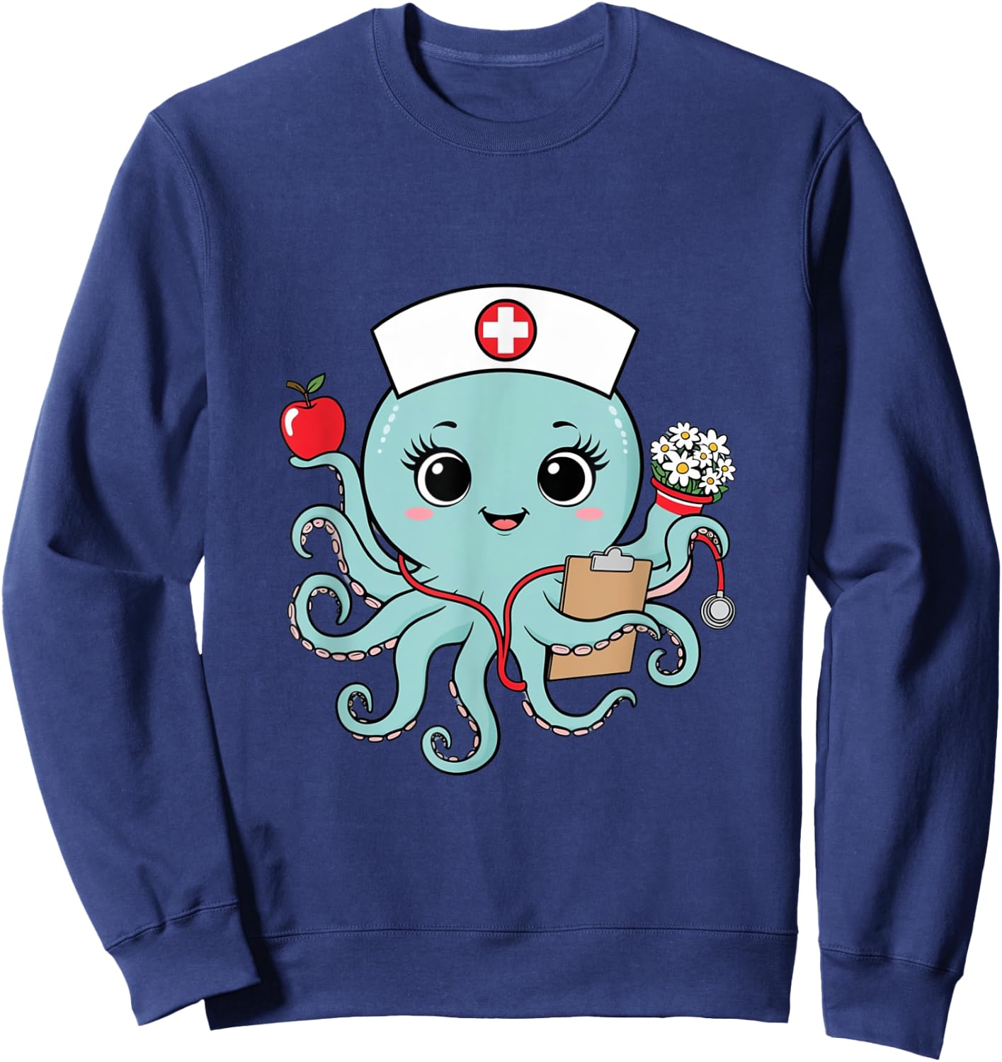 Octopus Nurse Cute Animal Nursing Cartoon Ocean Sweatshirt - Sweatshirt | Navy