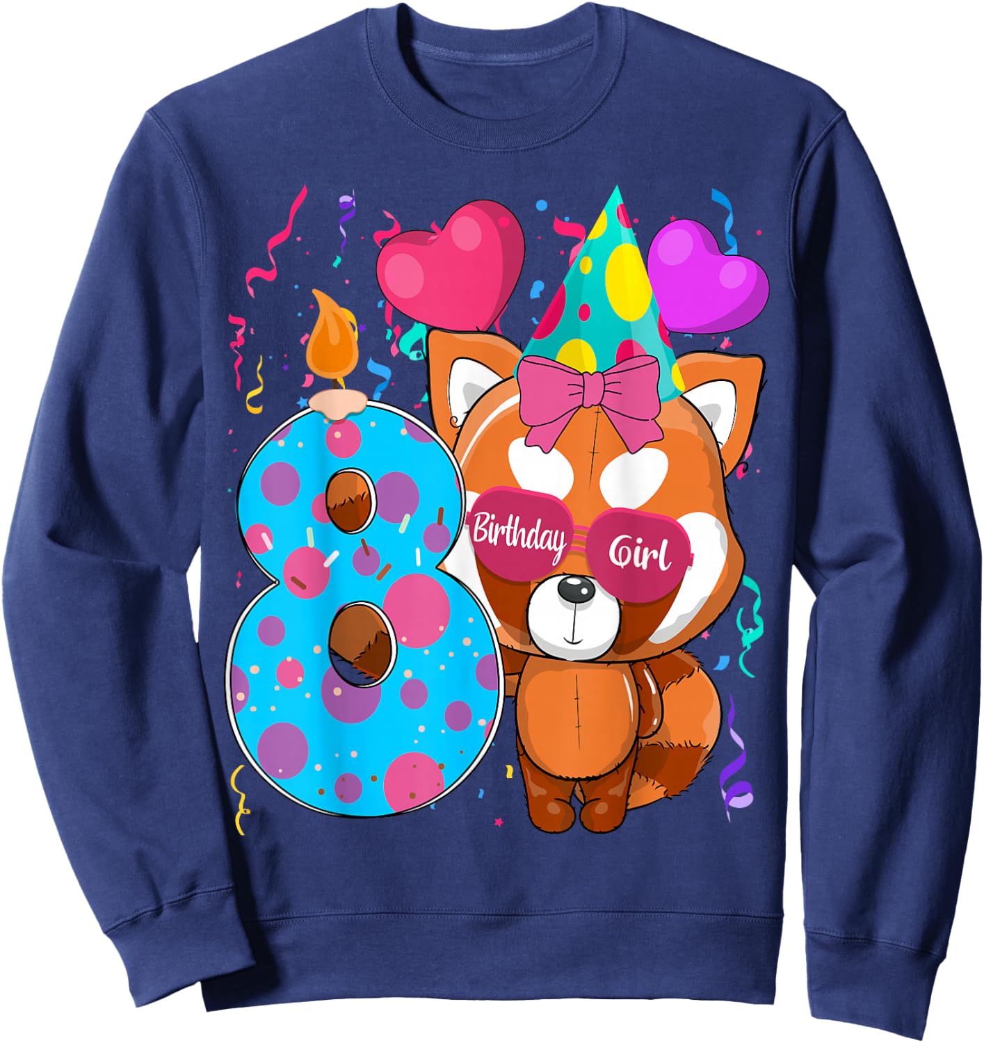 Red Panda 8th Birthday I'm 8 Years Old Girls Birthday Party Sweatshirt - Sweatshirt | Navy