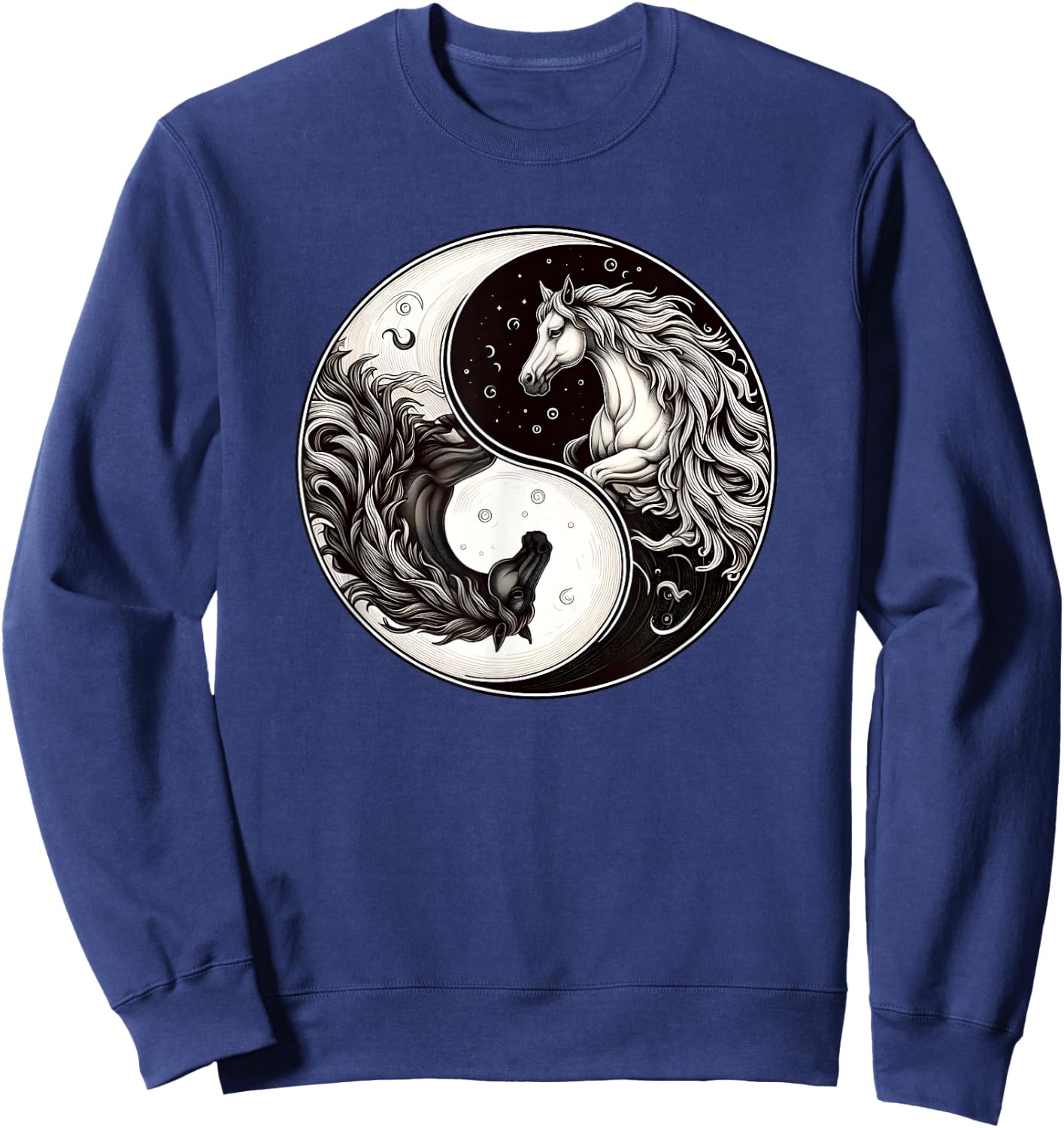 Yin Yang Asian Culture Horses Moon Sweatshirt - Sweatshirt | Navy