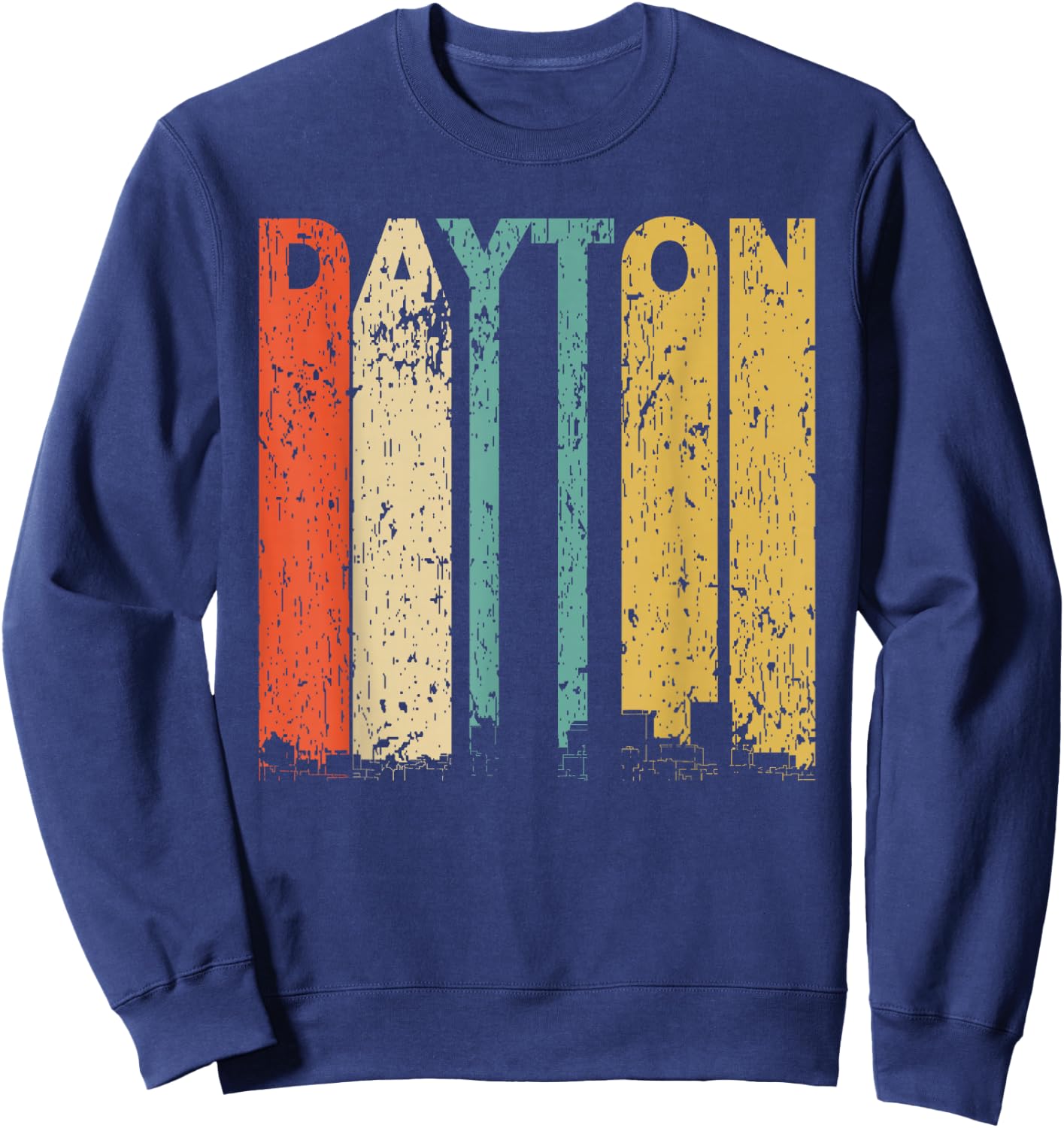 Vintage 1970's Style Dayton Ohio Skyline Distressed Sweatshirt - Sweatshirt | Navy