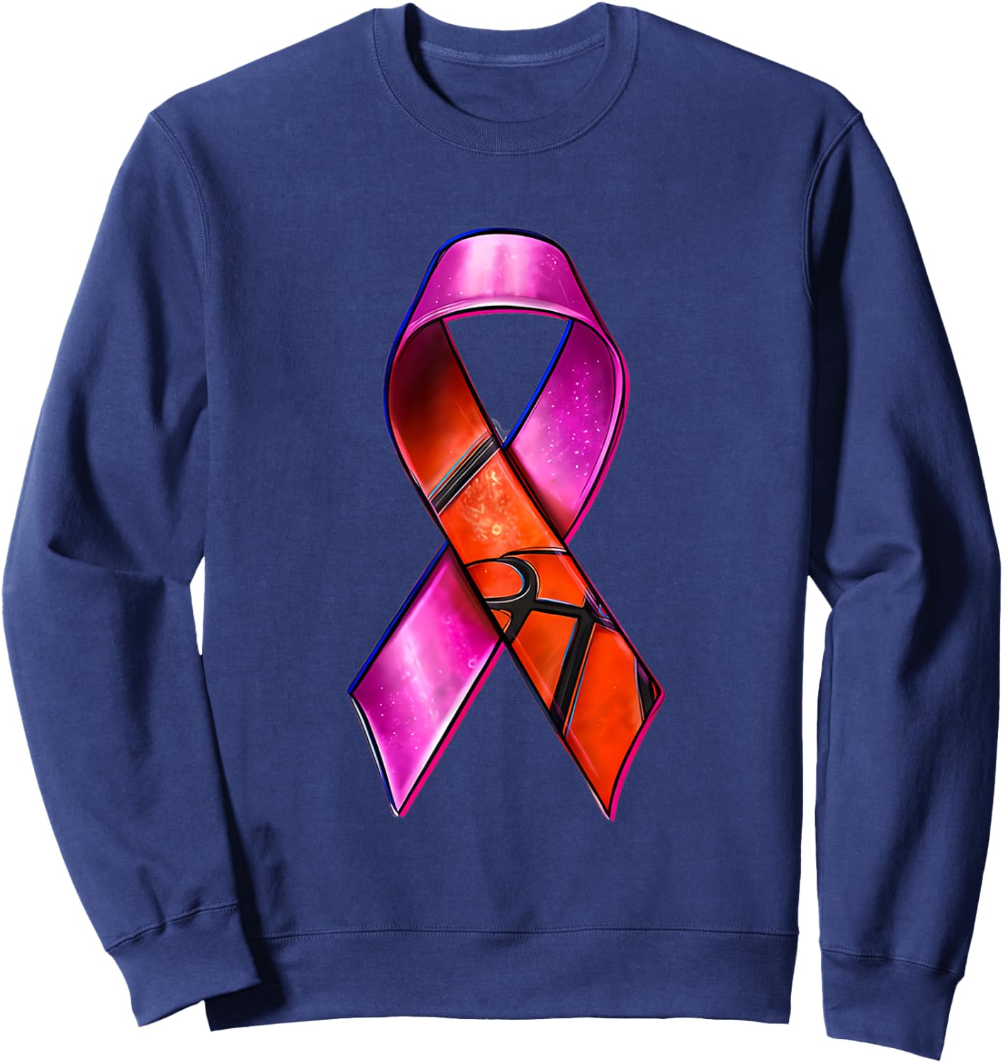 Basketball Pink Ribbon Breast Cancer Awareness Supporter Sweatshirt - Sweatshirt | Navy