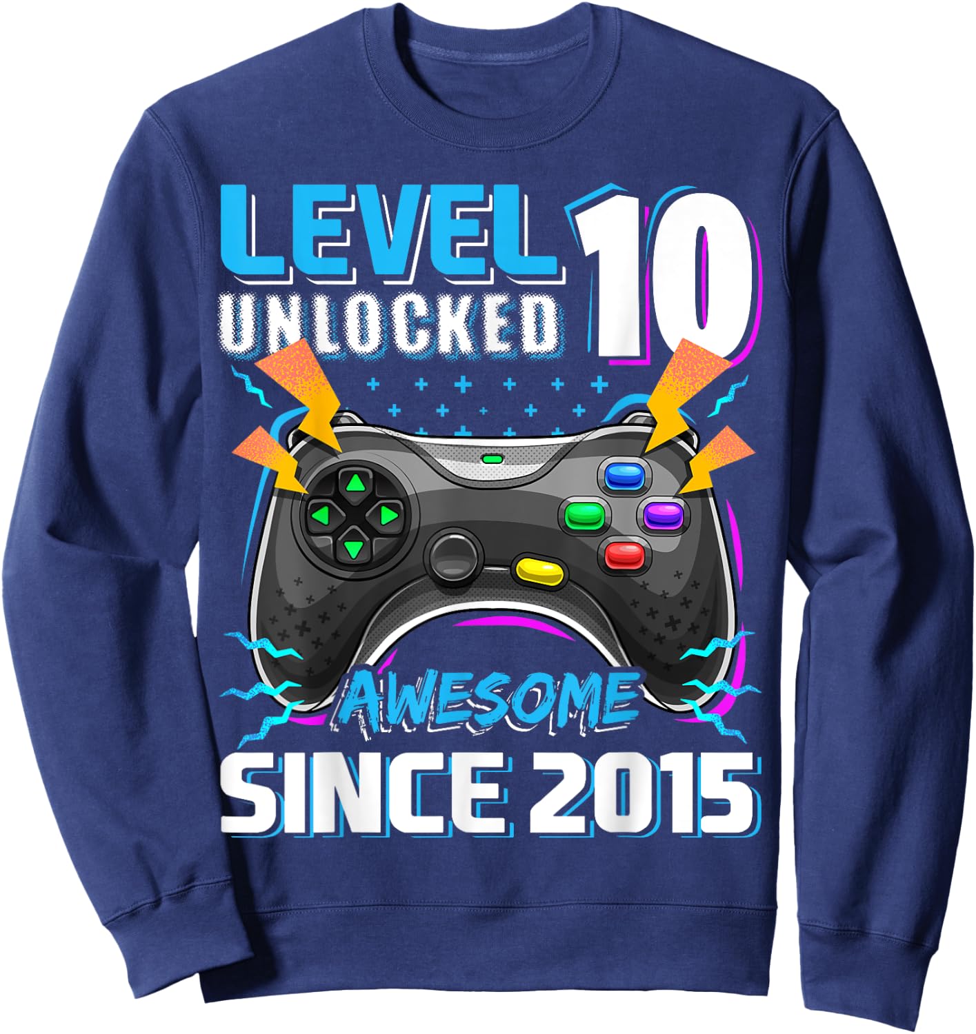 10th Birthday Boy Level 10 Gamer 10 Year Video Game Party Sweatshirt - Sweatshirt | Navy