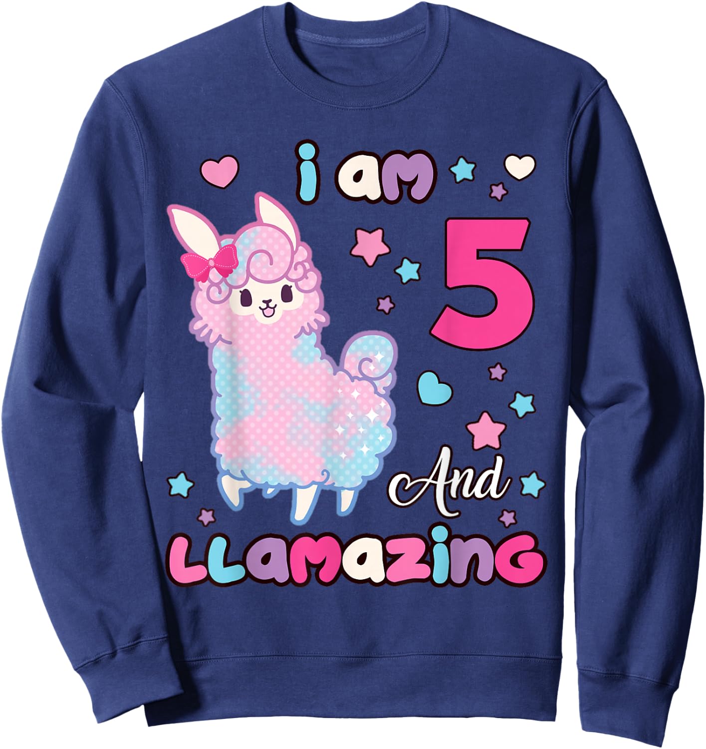 Llama I Am Five and Llamazing 5 Years Old 5th Birthday Girl Sweatshirt - Sweatshirt | Navy