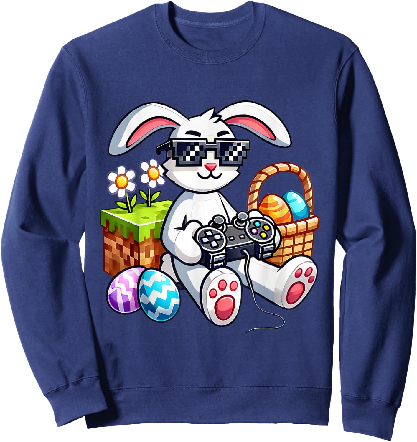Happy Easter Day Bunny Egg Video Game Boys Kids Gamer Sweatshirt - Sweatshirt | Navy