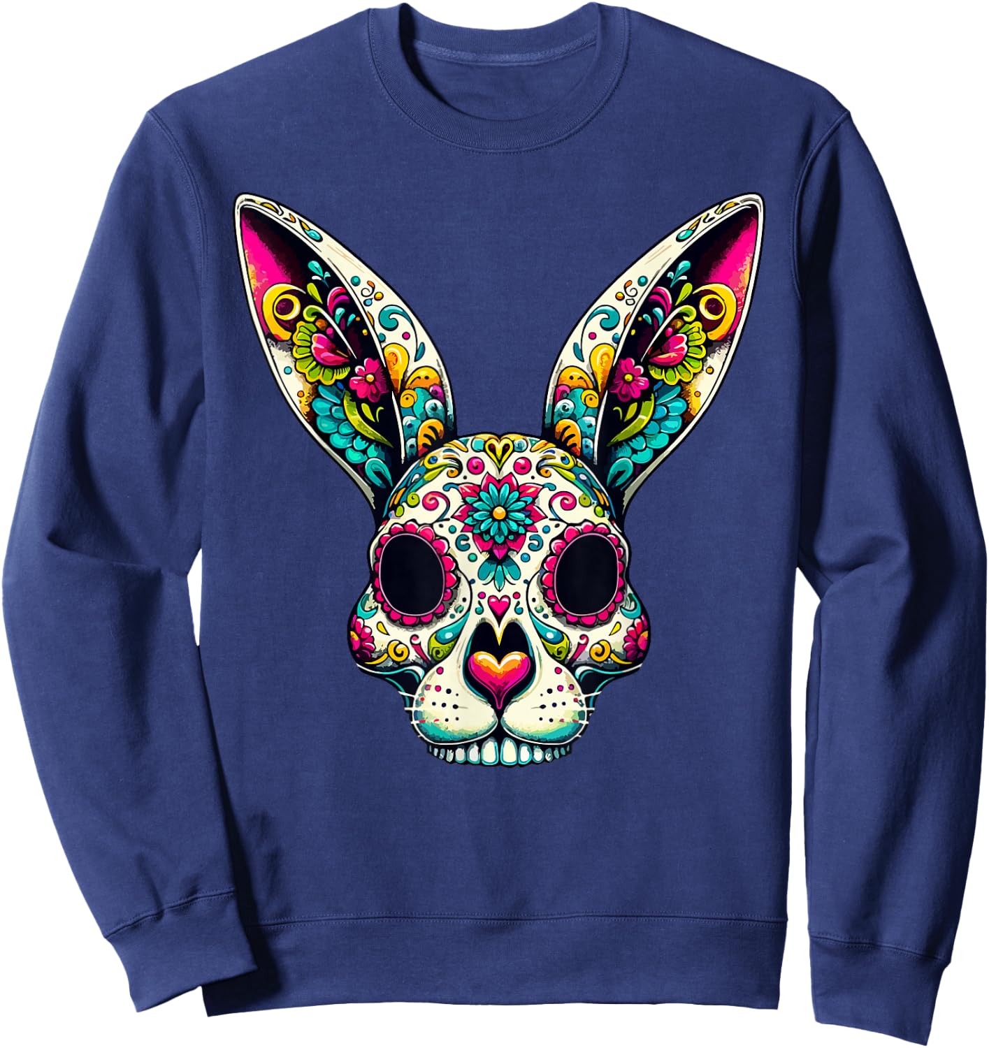 Bunny Sugar Skull Bunny Ears La Catrina Easter Day Of Dead Sweatshirt - Sweatshirt | Navy