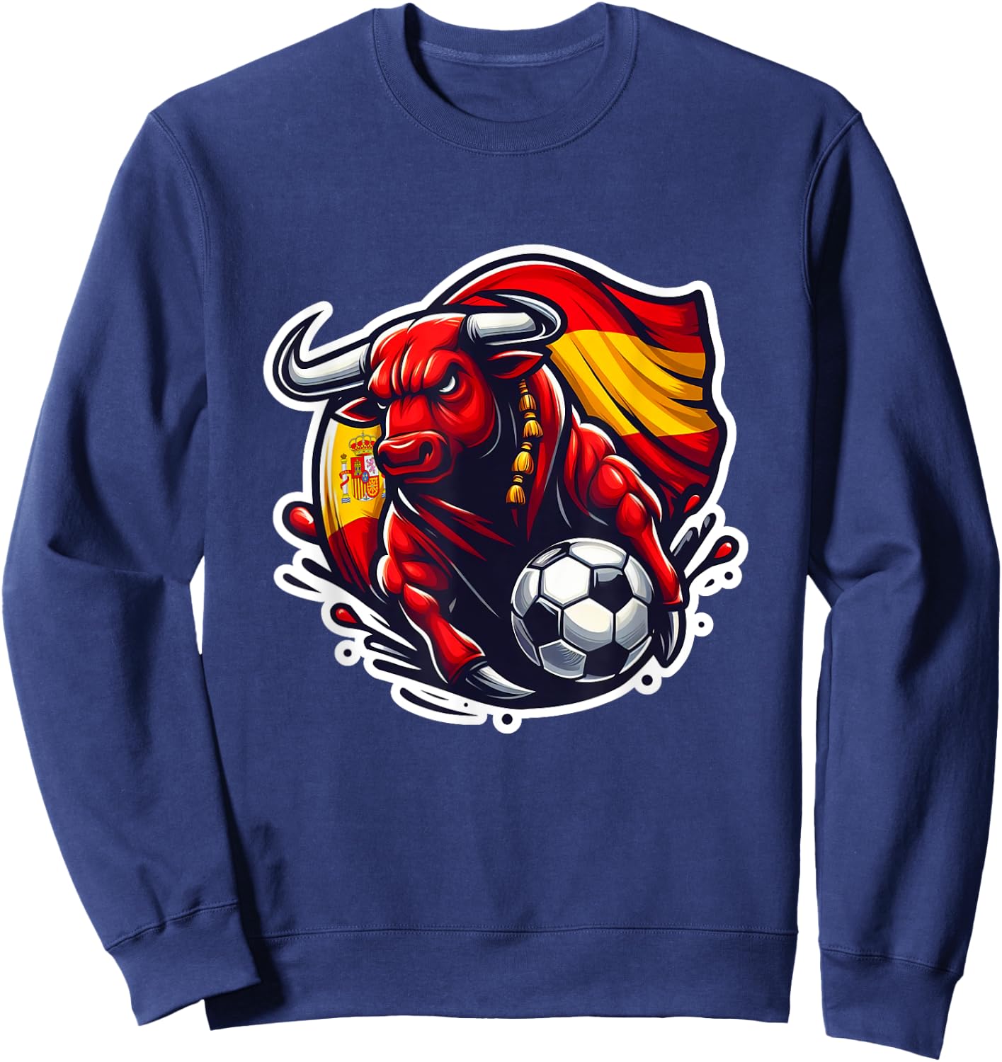 Spanish Flag Fan Spain Art Cartoon Bull , Black, S Sweatshirt - Sweatshirt | Navy