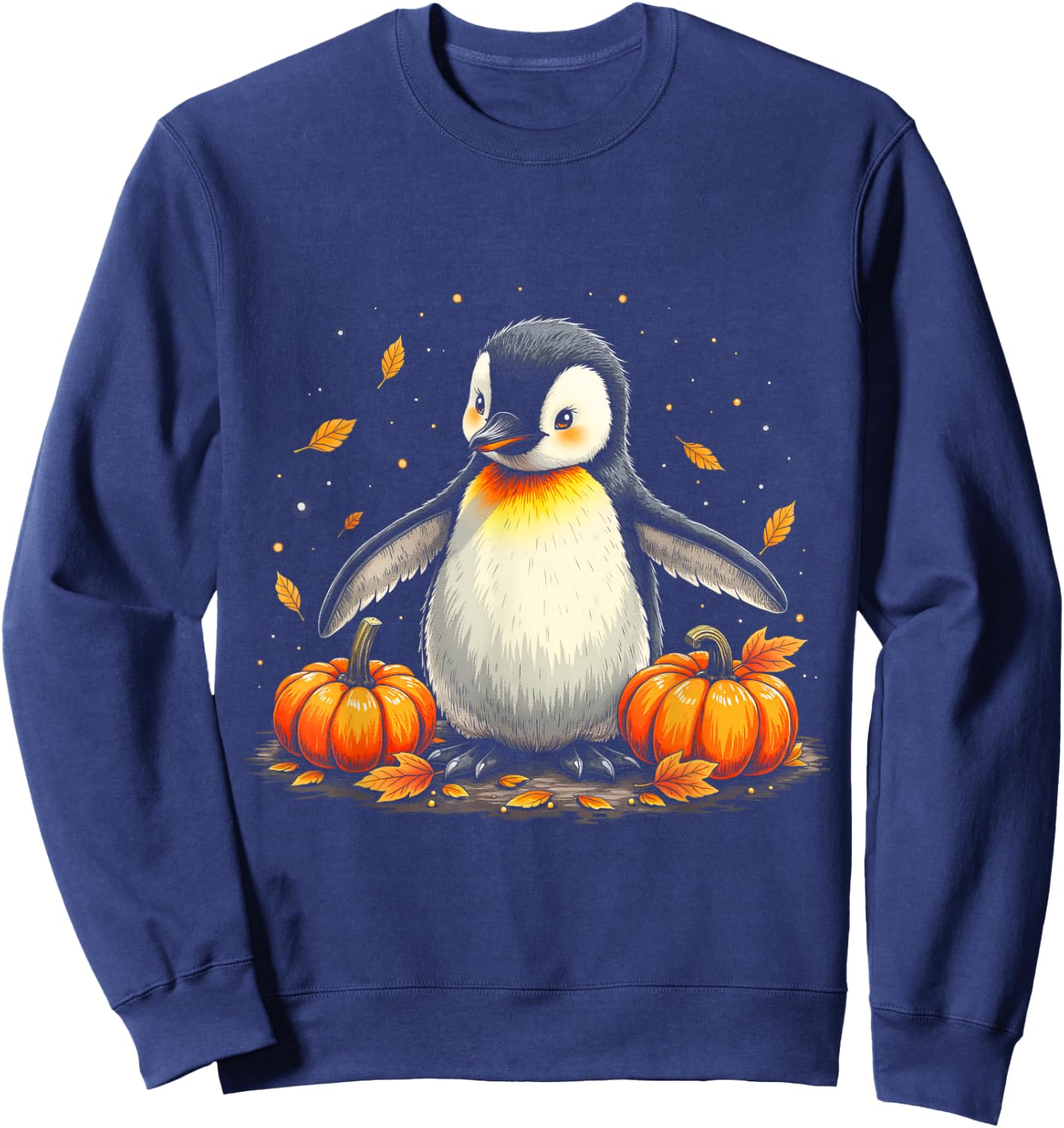Cute Penguin Fall Vibes Autumn Pumpkins Thanksgiving Sweatshirt - Sweatshirt | Navy