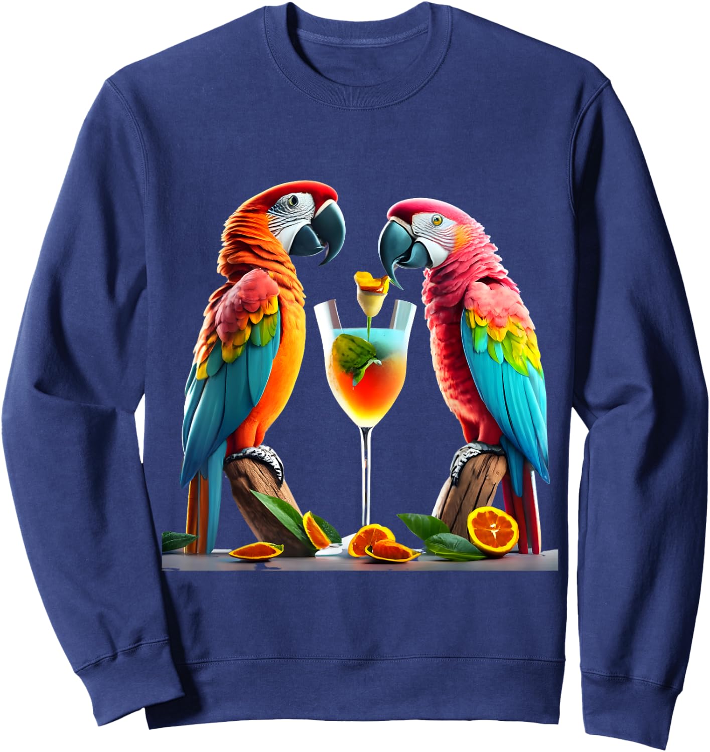 Parrots drinking a Margarita cocktail Summer Beach Vacation Women Sweatshirt - Sweatshirt | Navy