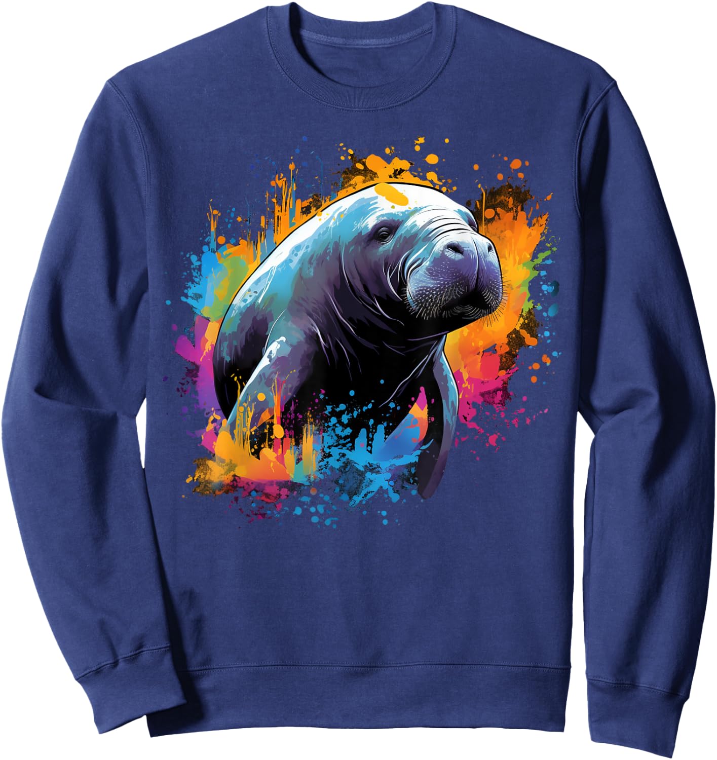 Cool Manatee on colorful painted Manatee Sweatshirt - Sweatshirt | Navy