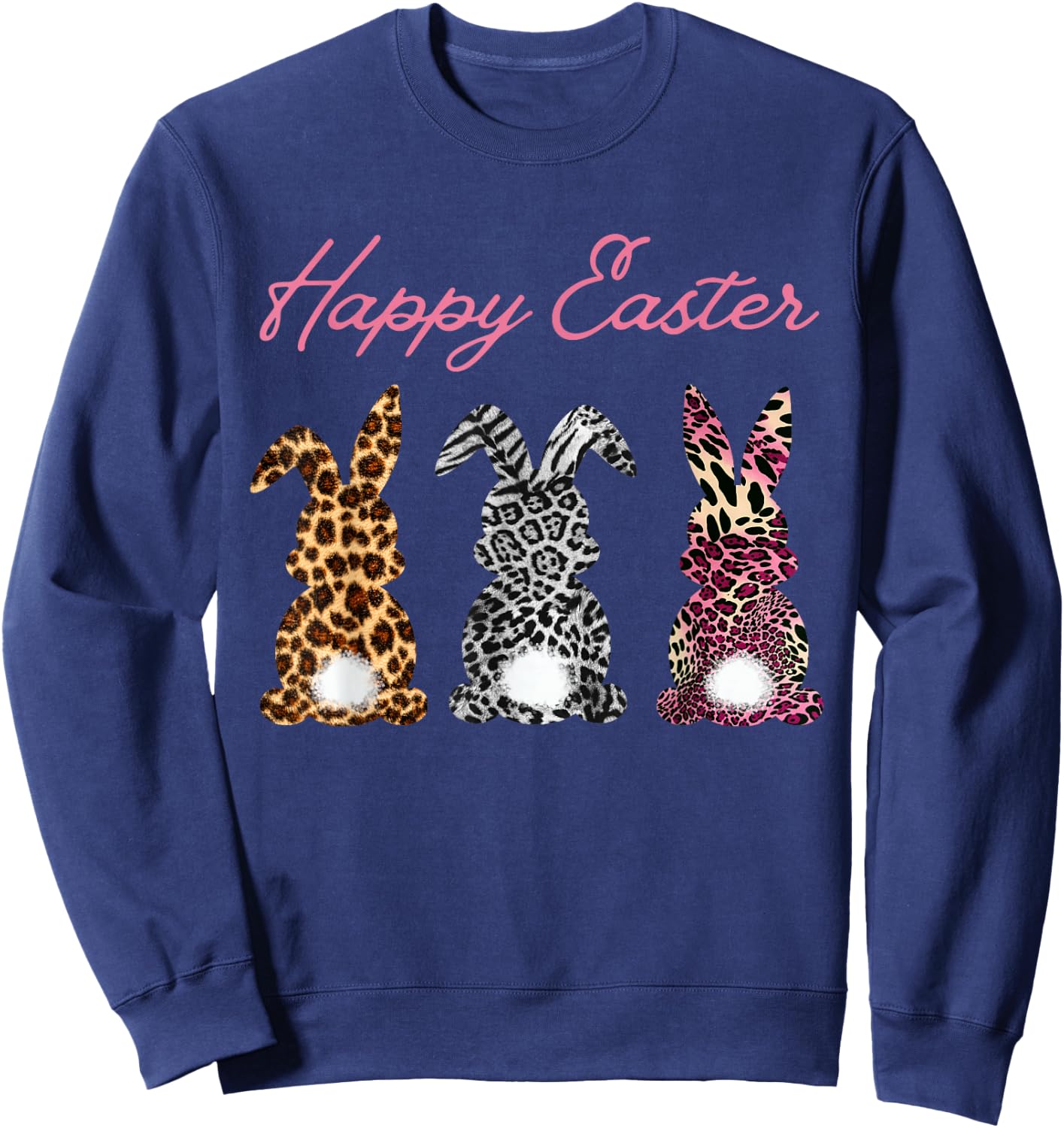 Happy Easter Rabbit Leopard Print T Shirt, black Sweatshirt - Sweatshirt | Navy