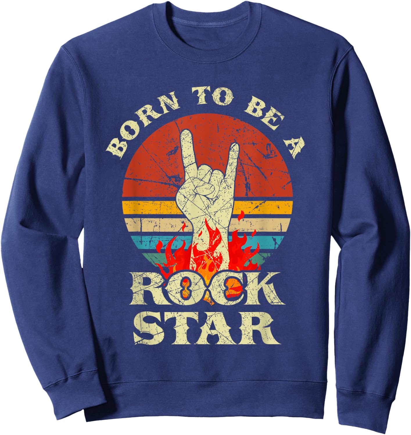Born to Be Rock Star Hand Horns Vintage Retro Sweatshirt - Sweatshirt | Navy