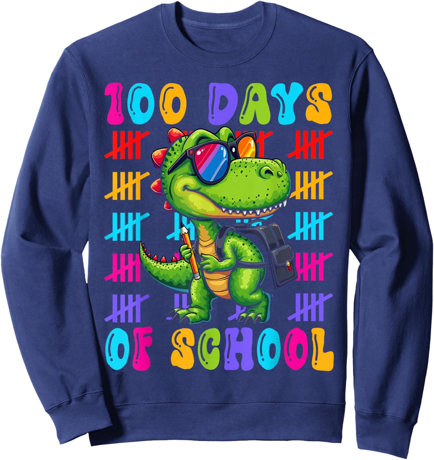 100 Days of School Dinosaur 100th Day 100 Days Smarter Kids Sweatshirt - Sweatshirt | Navy