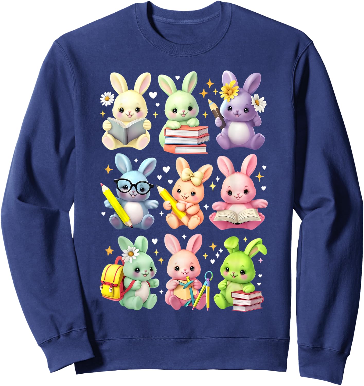 Cute Teacher Bunny Rabbit Reading Easter Bunnies Book Lovers Sweatshirt - Sweatshirt | Navy