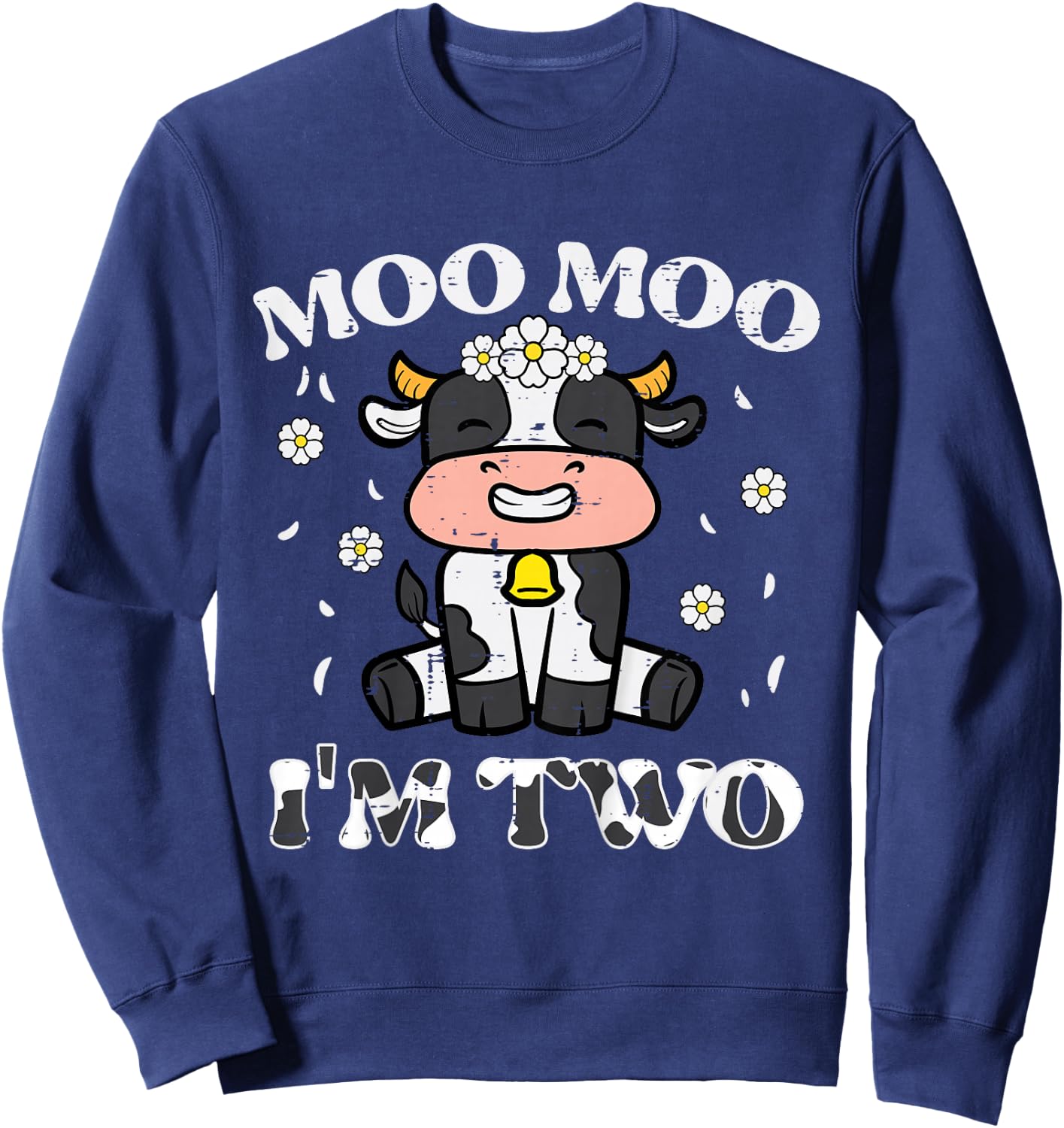 2nd Birthday Cow Moo Moo Im Two 2 Year Old Boys Girls Kids Sweatshirt - Sweatshirt | Navy