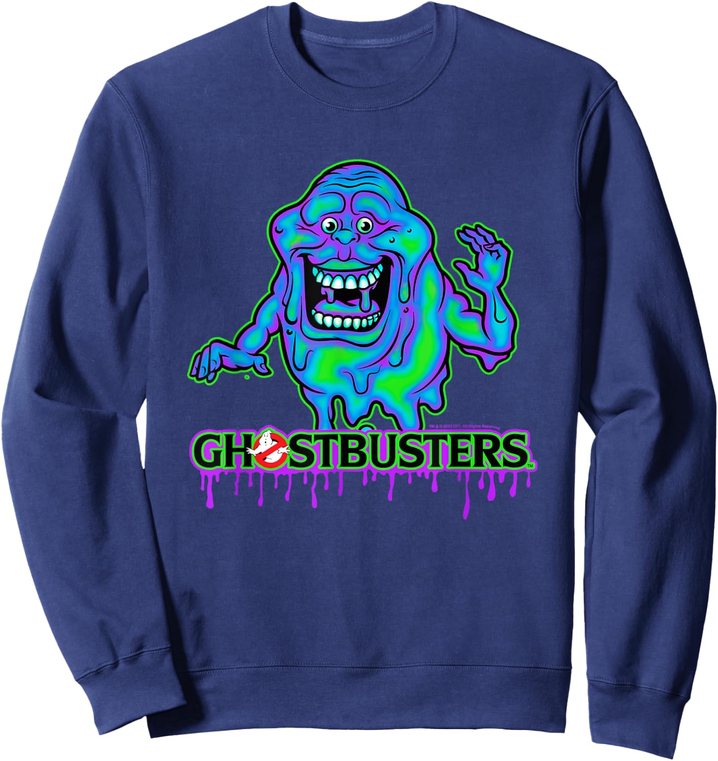 Ghostbusters Ghost Slimer Colourful Neon Big Chest Logo Sweatshirt - Sweatshirt | Navy