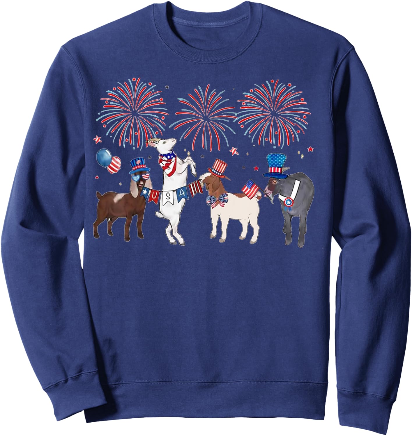 4th of July Patriotic Goat USA American Flag Goat Lovers Sweatshirt - Sweatshirt | Navy
