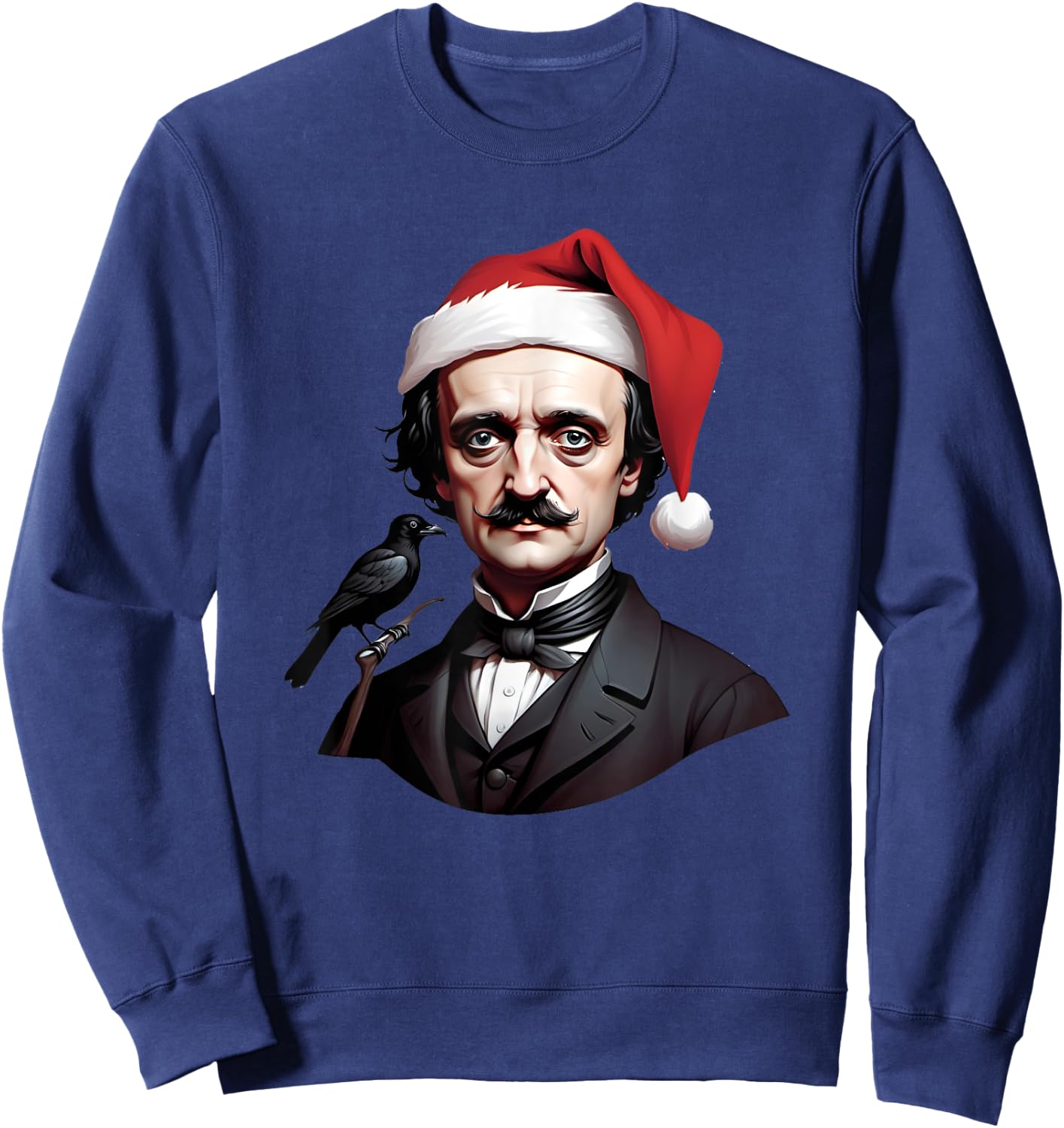 Edgar Allen Poe With a Santa Claus Hat on Christmas Sweatshirt - Sweatshirt | Navy