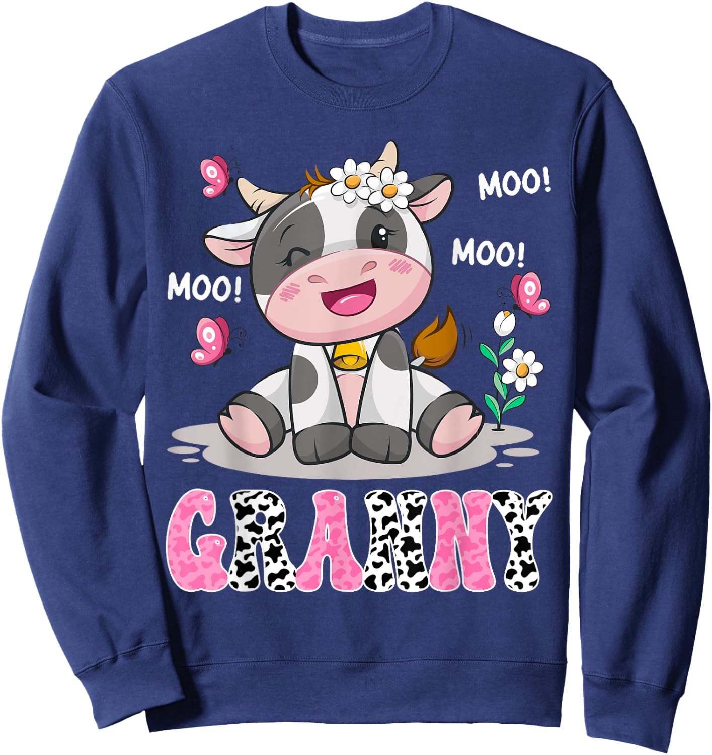 Granny Cute Cow Moo Moo Farmer Birthday Family Matching Sweatshirt - Sweatshirt | Navy