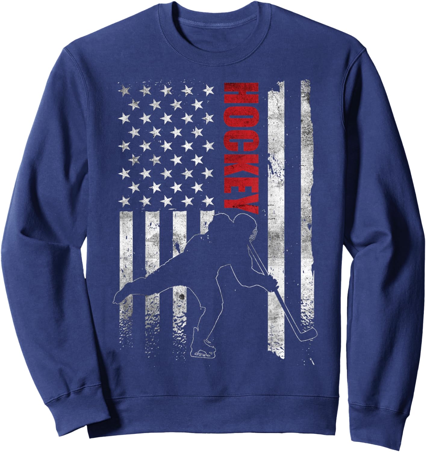 Vintage Ice Hockey American Flag Ice Hockey Player 4th July Sweatshirt - Sweatshirt | Navy
